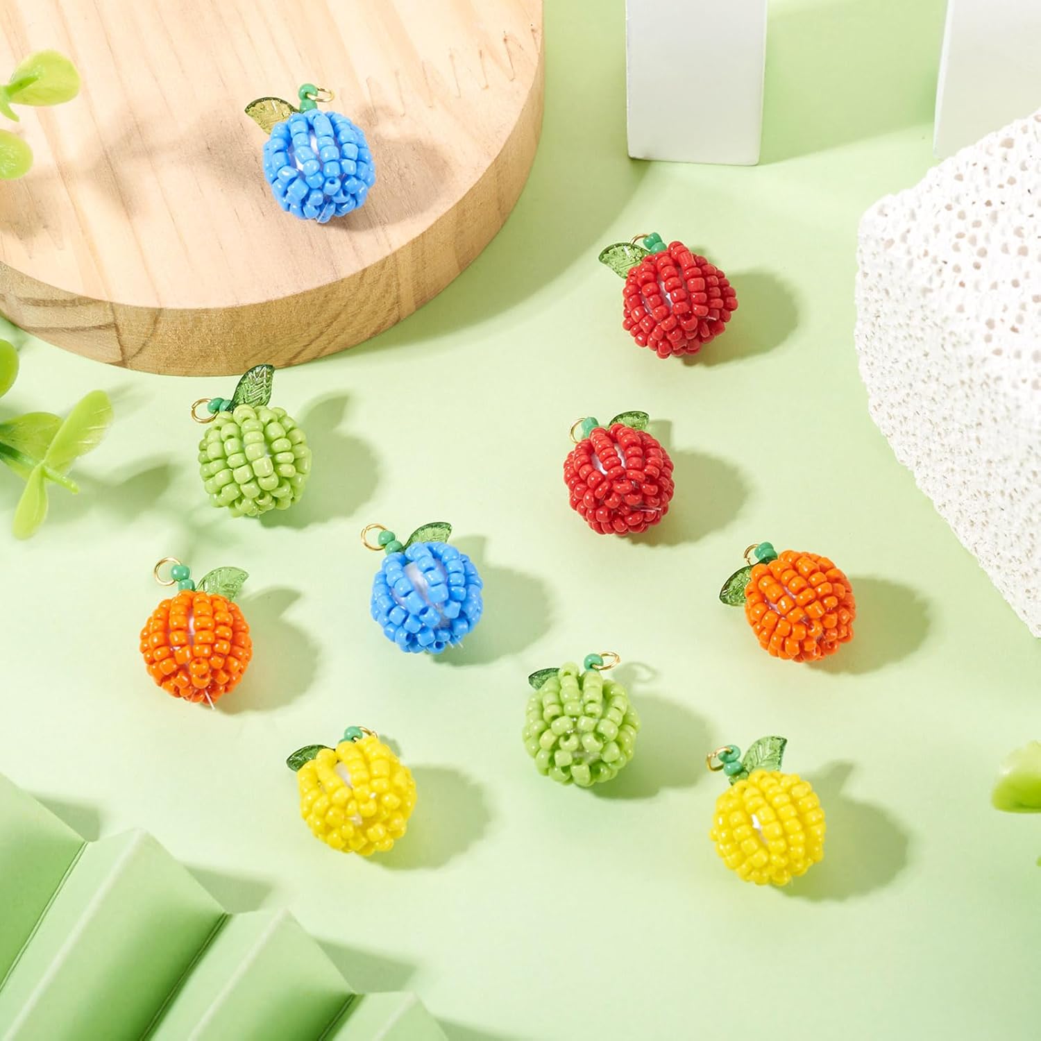 Cheriswelry 10Pcs Fruit Pendants Colorful Fruit Charms Glass Seed Beaded Dangle Charms 21.5x15mm for Jewelry Making DIY Necklace Bracelet Earring Keychain Supplies - Image 5