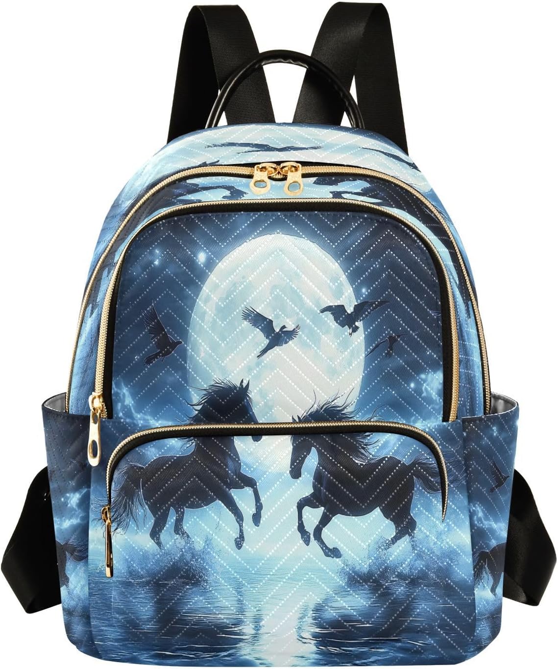 Two Horses on Sea Moon Backpack Purse for Women Shoulder Bag Fashion Daypack Ladies Handbag Lightweight Travel Bag Rucksack