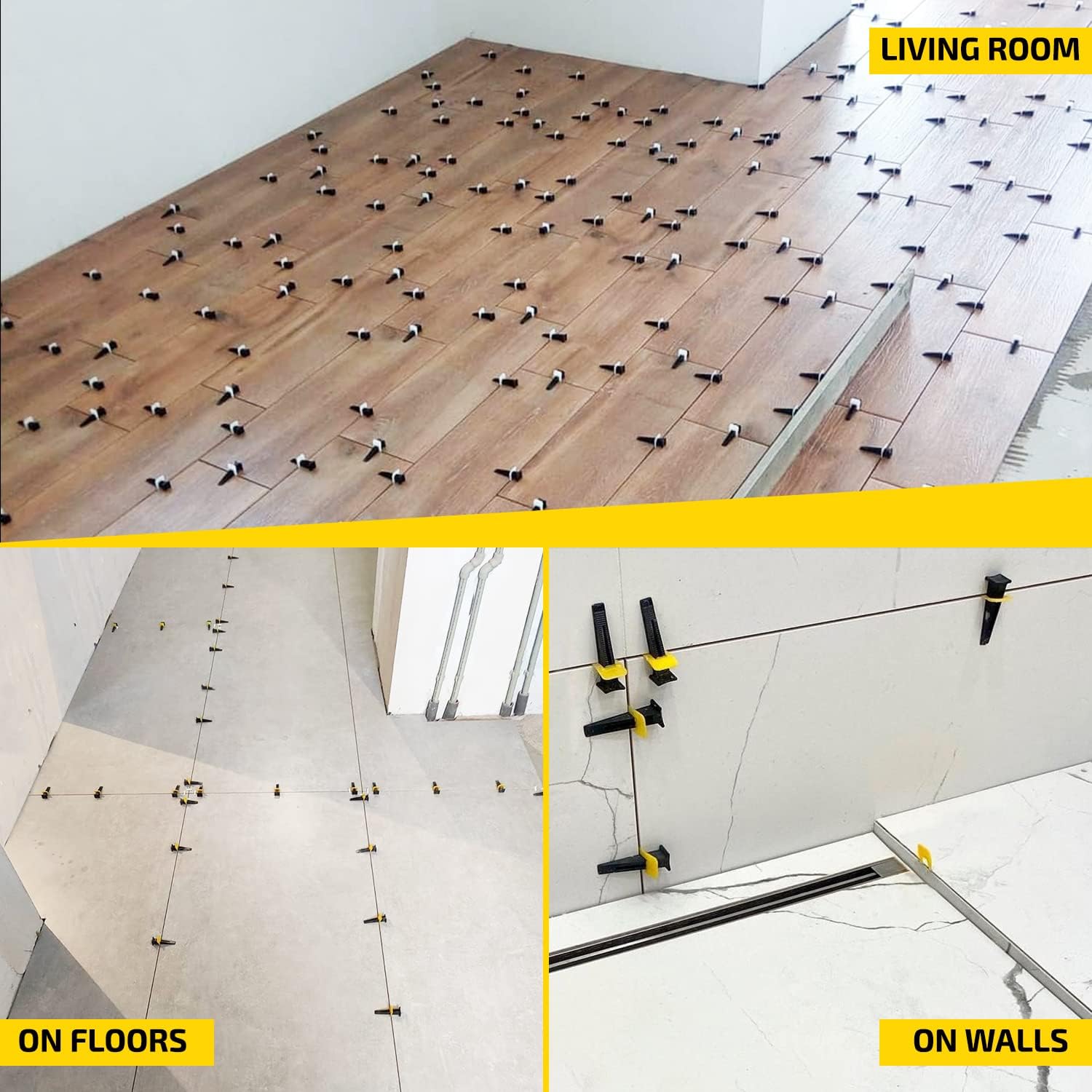 Levelize Lippage Tile Leveling System Set M. 1000 pcs - 1/16” Leveler Spacers (Clips), 300 pcs - Reusable Wedges and 1 Snapping Pliers - Floor & Wall Tiles Installation for Professionals & DIYs - - 