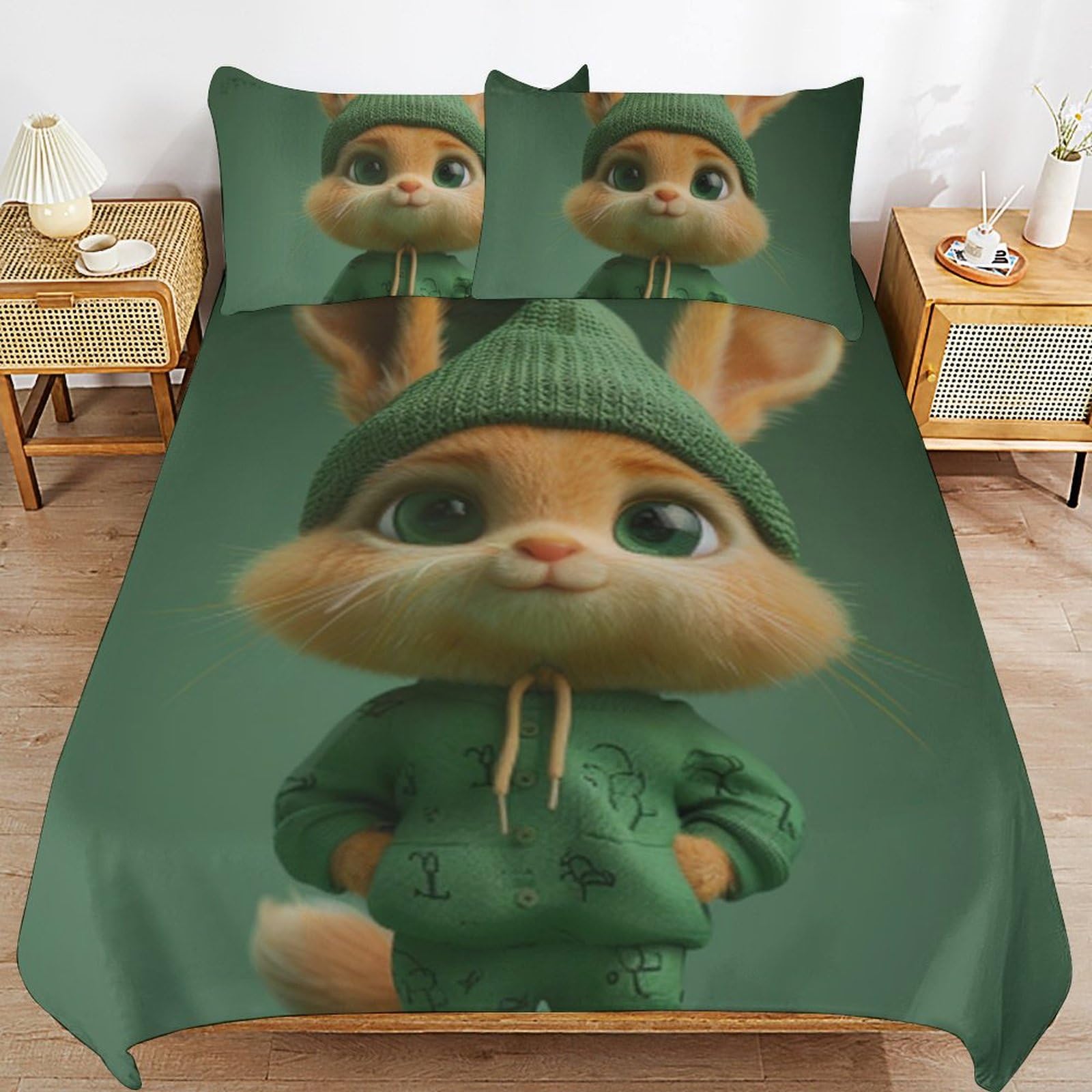 Funda nórdica 3D conejo de microfibra con 3 piezas para cama de dormitorio y habitación