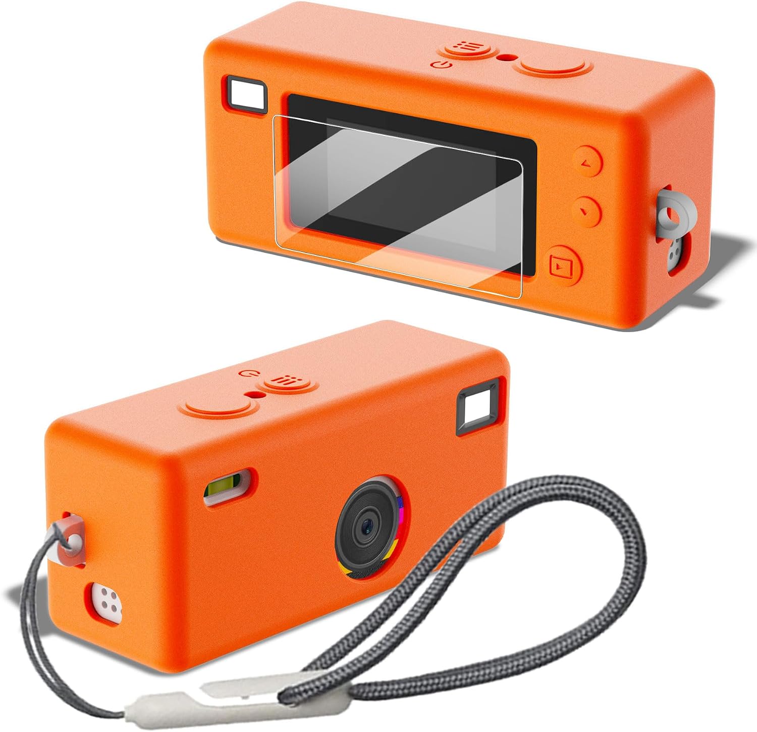 Silicone Case for Kodak CHARMERA Keychain Digital Blind Box accessories,Soft Silicone Protective Case,Comes with Screen Protectors and Wrist Strap - Orange