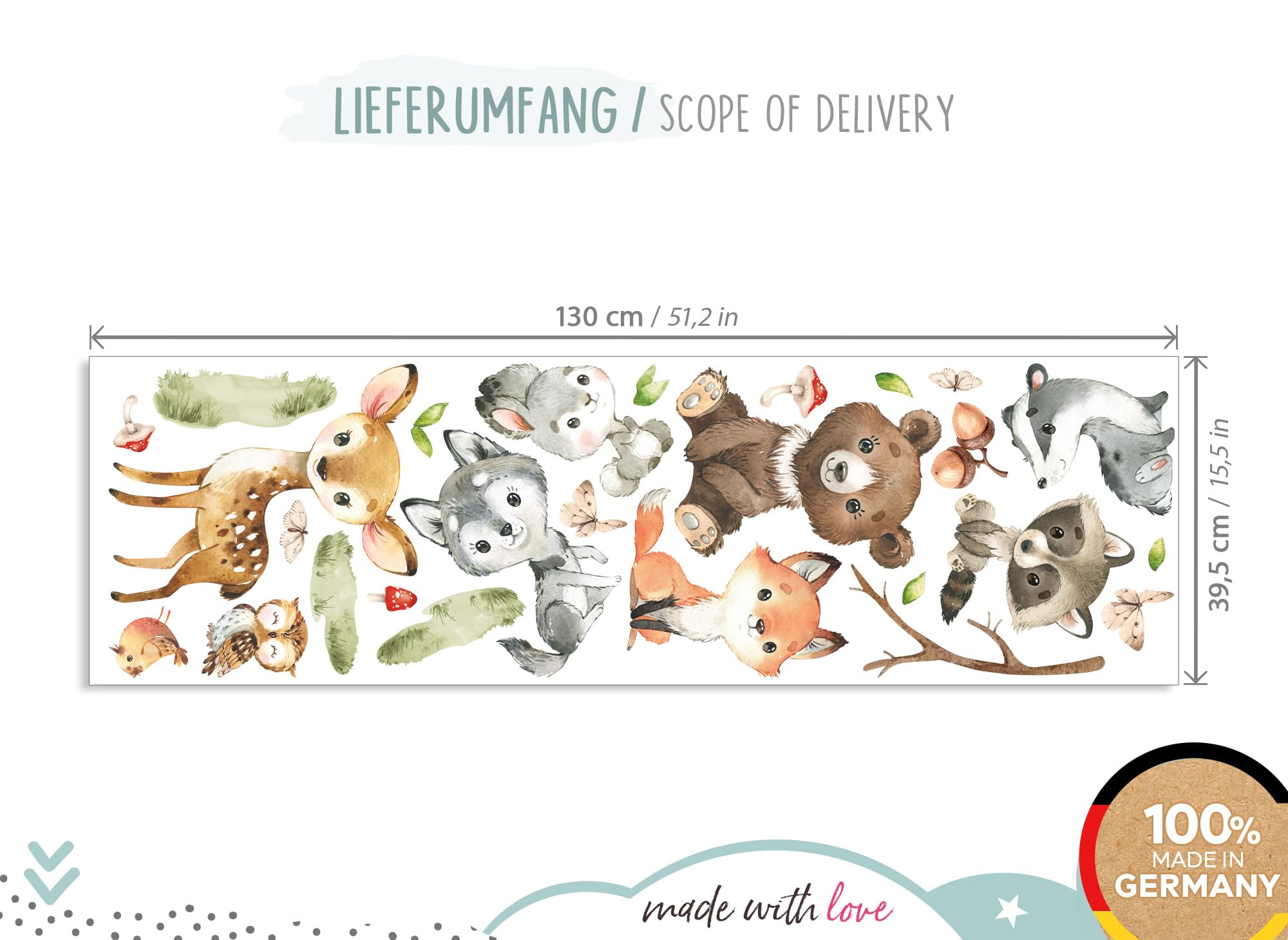 Little Deco Waldtiere Wandtattoo Set – Selbstklebend, 137 X 69 Cm | Für Kinderzimmer & Babyzimmer | Rückstandsfrei Entfernbar