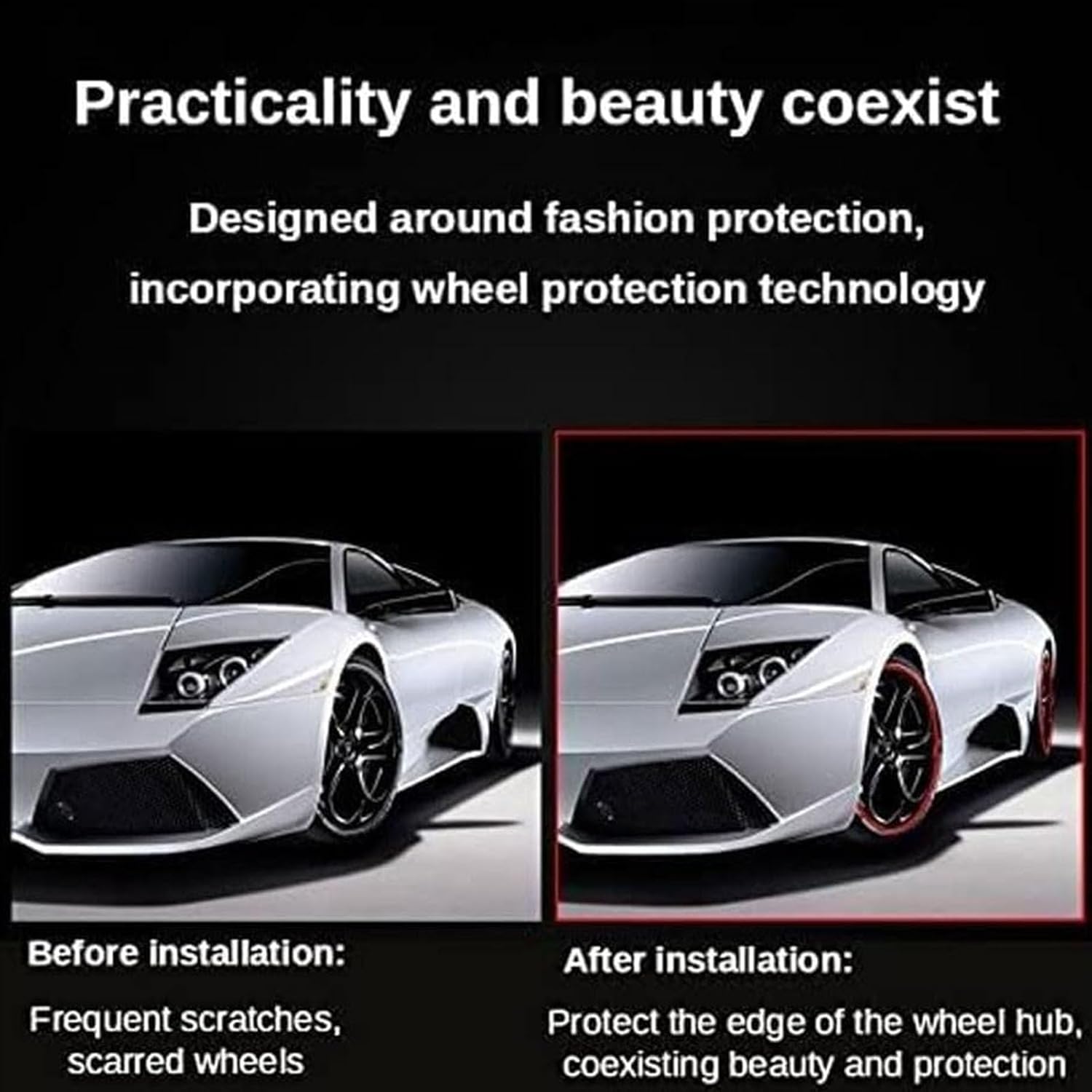 16-20 Inch Car Wheel Protection Ring Tyres Tire Guard Set of 4 Car Wheel Rim Protectors Anti-Collision Anti-Scratch Car Refit Trims Kit Alloy Wheel Edge Ring Rim Protectors