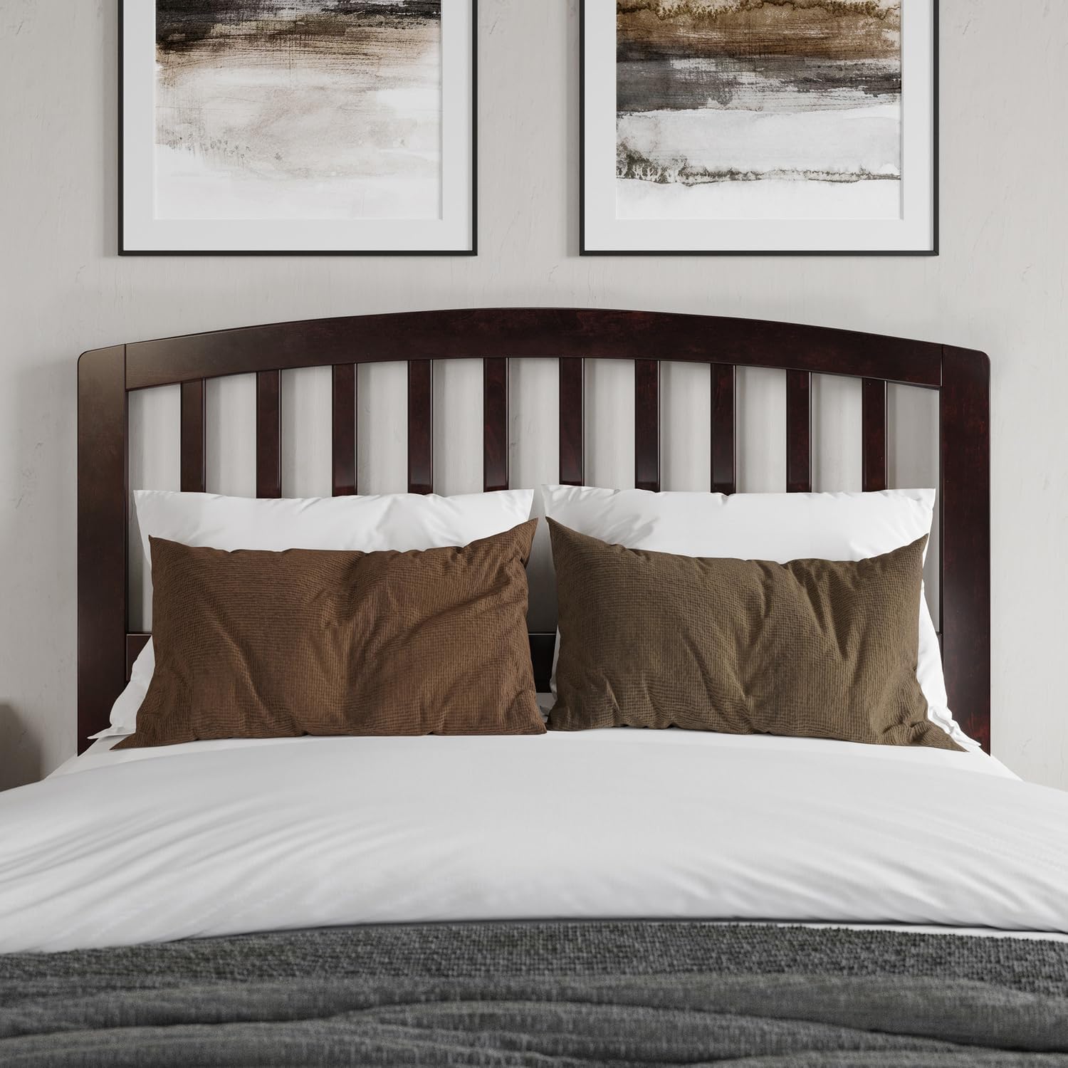HomeStock Full Solid Wood Low Profile Platform Bed with Matching Footboard in Espresso