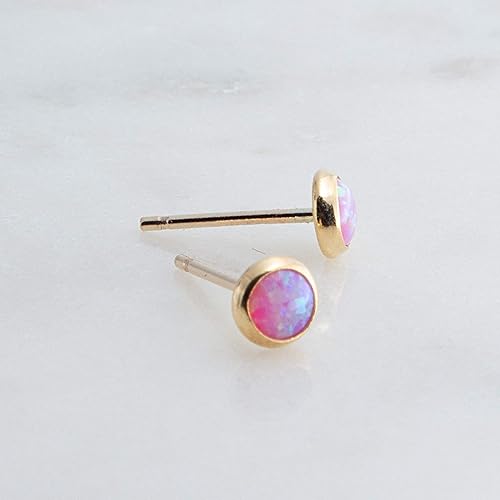 Miniatura 4 de Pink Opal Stone 4mm Stud Post Piercing 14K Gold Filled Earrings for Women (Pink Opal 4mm  14K Gold Filled)