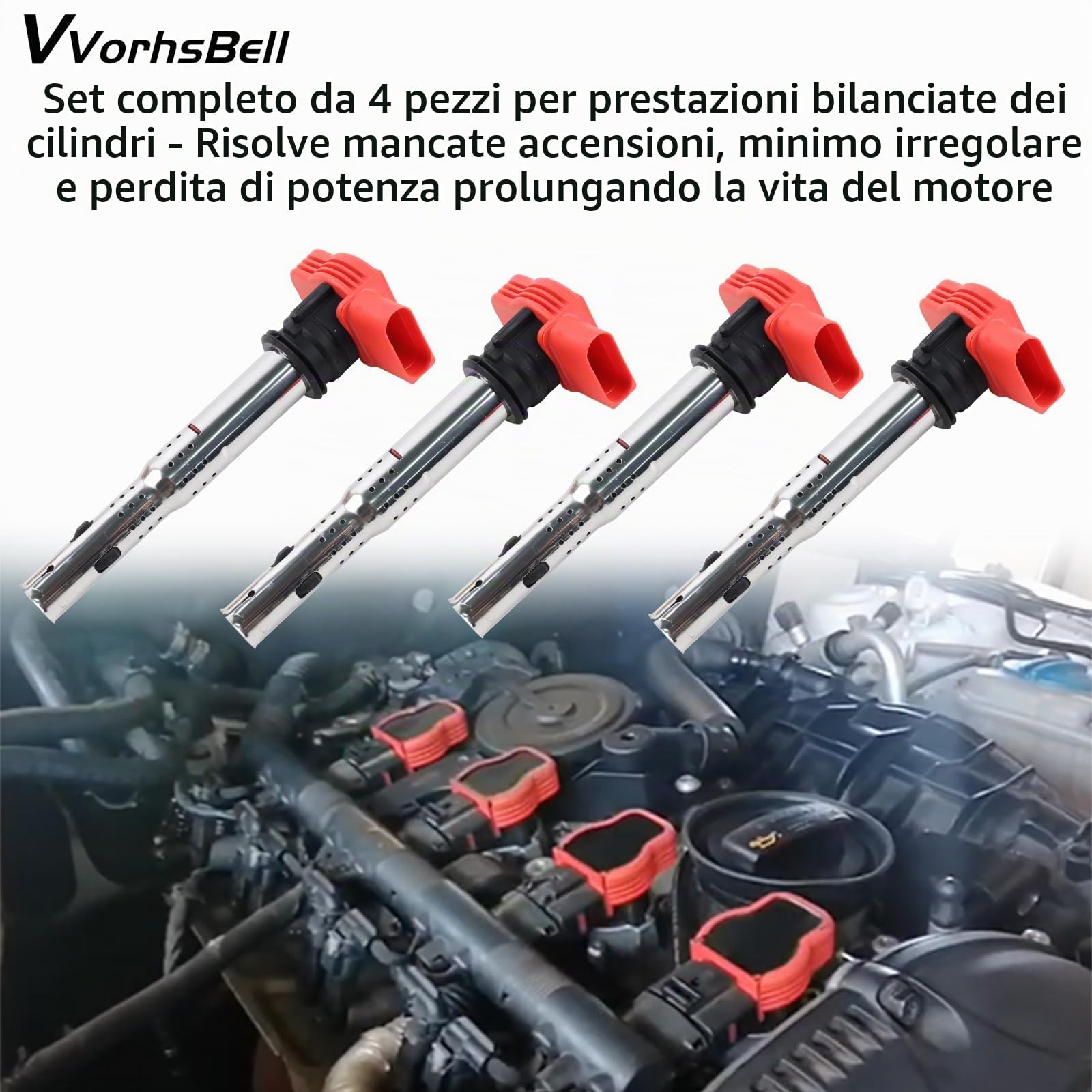 Bobina di accensione per Audi A4 A5 R8 2.0T e VW Golf GTI MK6 2.0T High Energy, alloggiamento in metallo, resistente alle vibrazioni, confezione da 4 pezzi