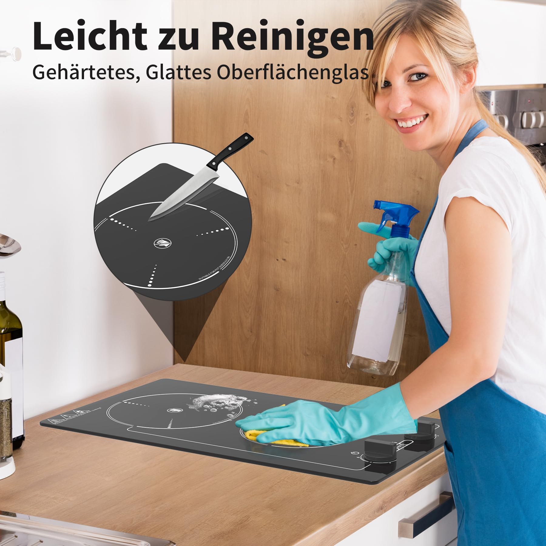 VBGK Cerankochfeld 2 Platten mit Stecker, 220V 3000W Glaskeramikkochfeld, 9 Leistungsstufen, Kindersicherung & Timer, Überhitzungsschutz, Drehknopf und Touch-Bedienung, Herdplatte 2 Kochfelder