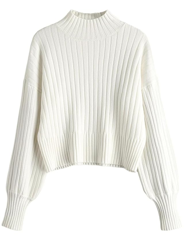 ZAFUL Womens Mock Neck Sweater Long Sleeve Ribbed Knit Basic Cropped Pullover Sweater