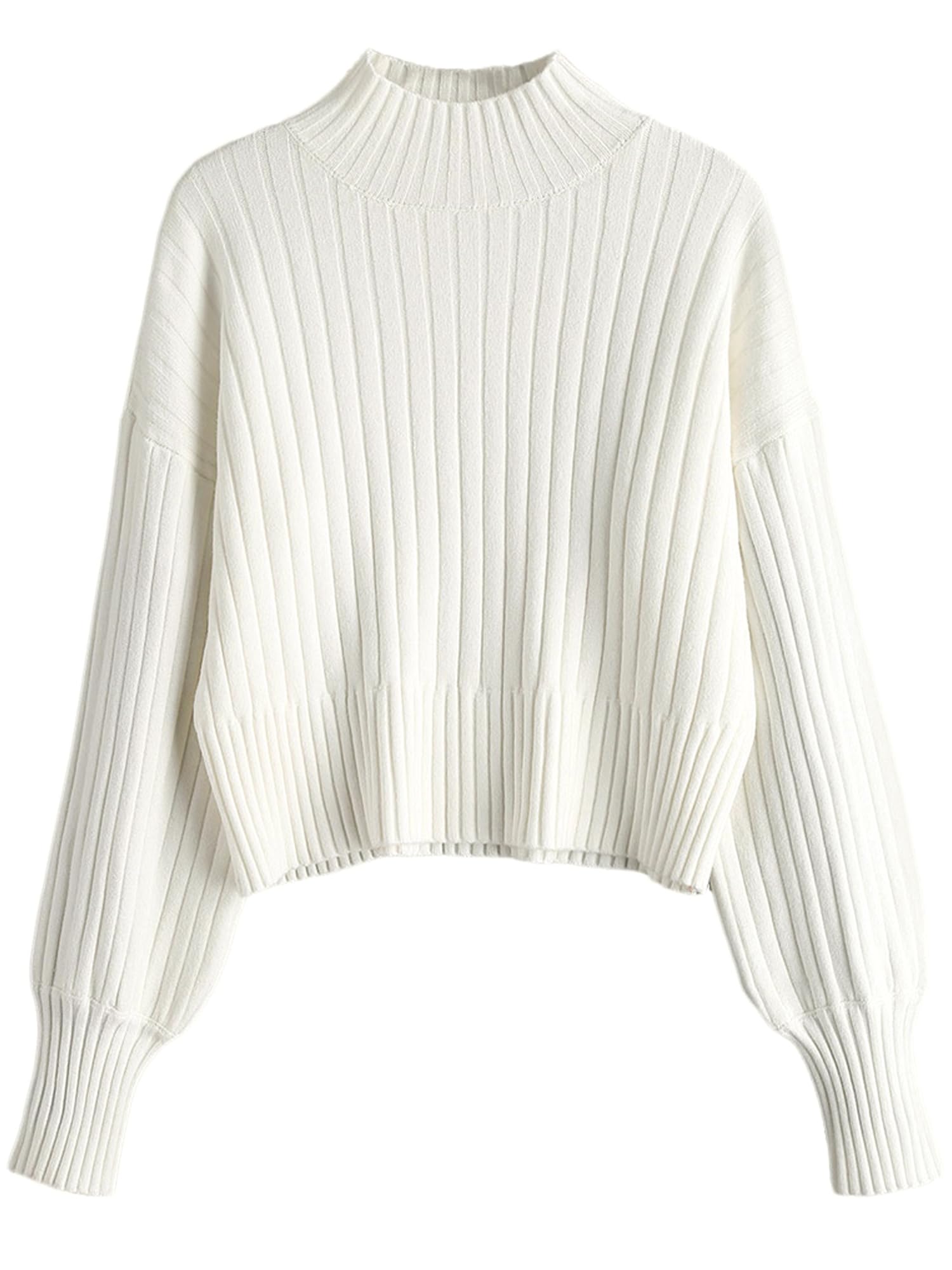 ZAFUL Womens Mock Neck Sweater Long Sleeve Ribbed Knit Basic Cropped Pullover Sweater