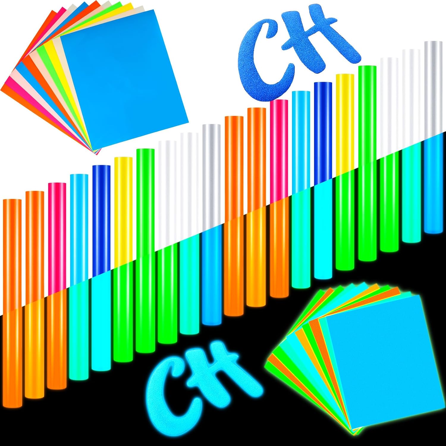 SATINIOR 40 Pcs 3D Puff Heat Transfer Vinyl HTV Transfer Vinyl Bundle 12" x 10" 3D Puffy HTV Iron on Vinyl Colorful Vinyl Rolls for DIY T Shirt, Clothes Bags and Shoe, 10 Colors