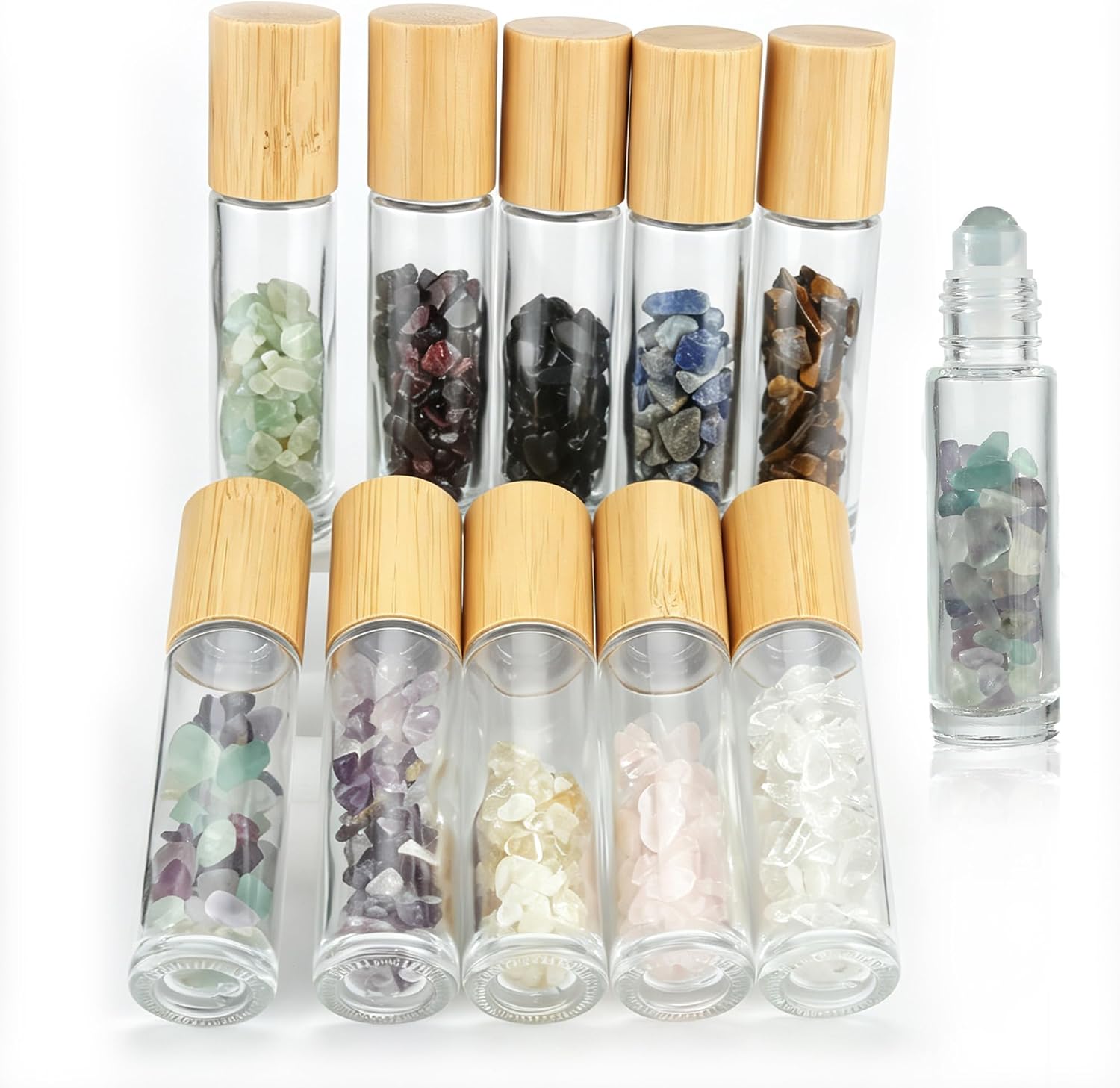 COSIDEA 10 PCS 10ml Roll On Bottle With Gemstone Rollerball &Crystal Chips Inside jade glass roller ball bottles for oils
