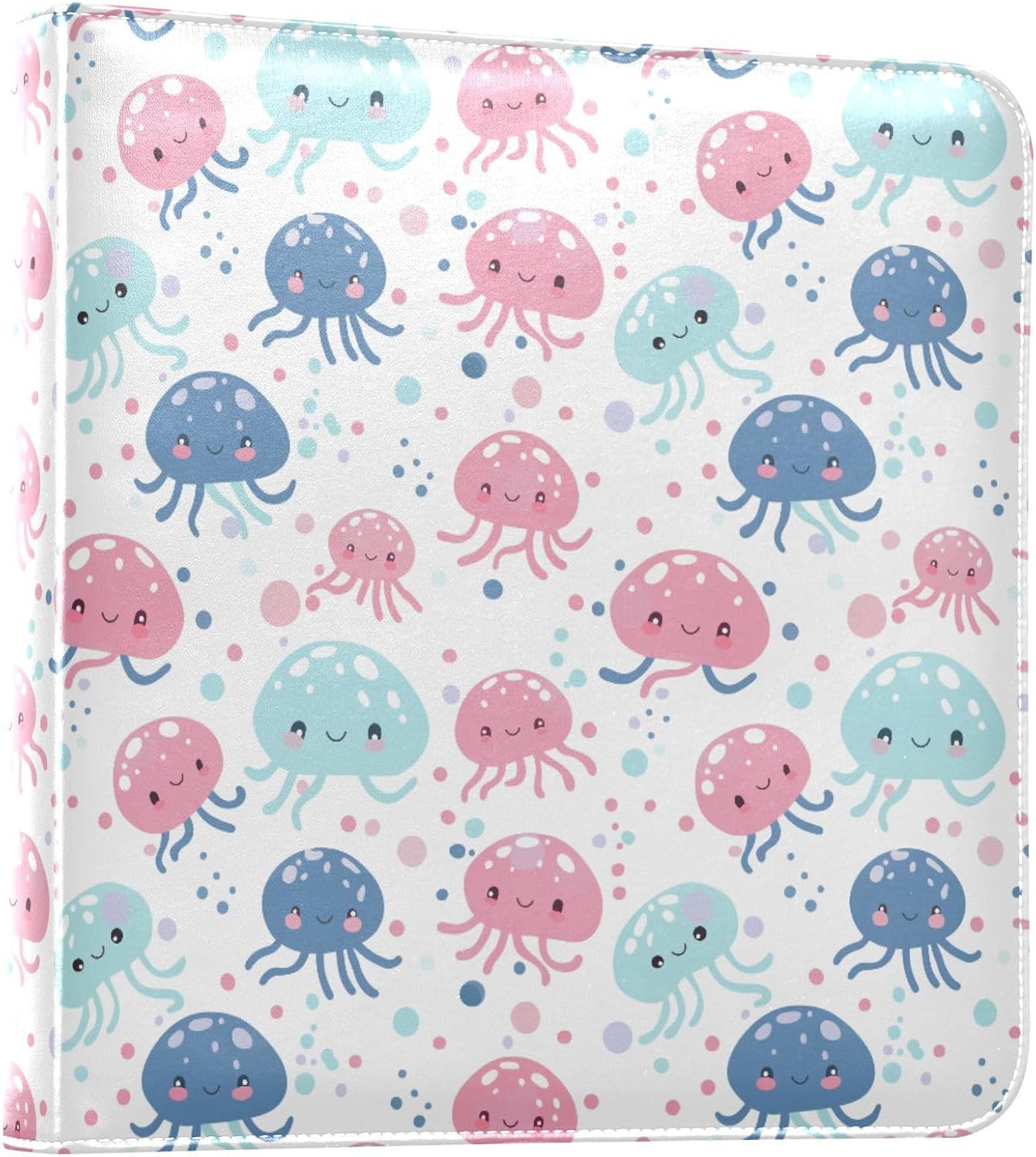 JIPONI Cute Jellyfish Cartoon Large Photo Album, DIY Leather Cover Scrapbook Albums for 4x6 5x7 6x8 Pictures, Self Adhesive Memory Book for Wedding, Baby, Family