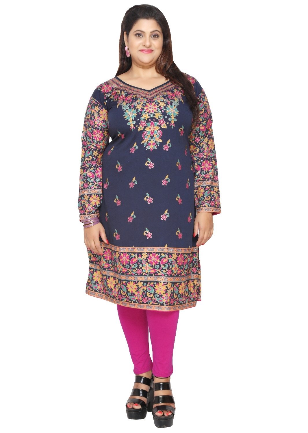 Unifiedclothes Women's Blue Plus Size (Upto 9XL) Indian Pakistani Kurti Tunic Kurta Top Shirt Dress Eplus109c (Bust Size 42"|Dress Size 46" (2Xl))