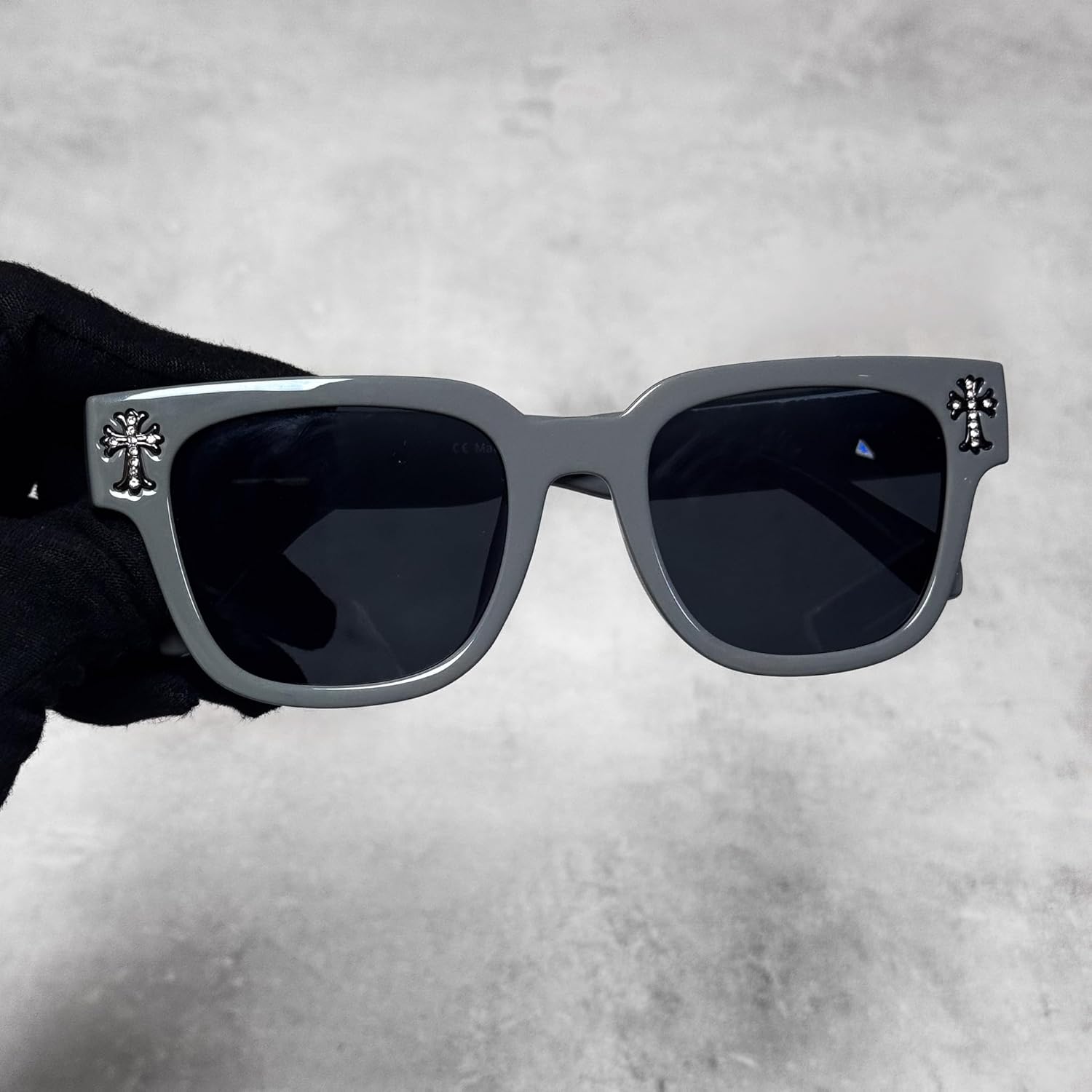 ICE STAR Fashion Square Sunglasses, Retro Multi-Cross Accent Design, UV Protection, Unisex Streetwear Shades