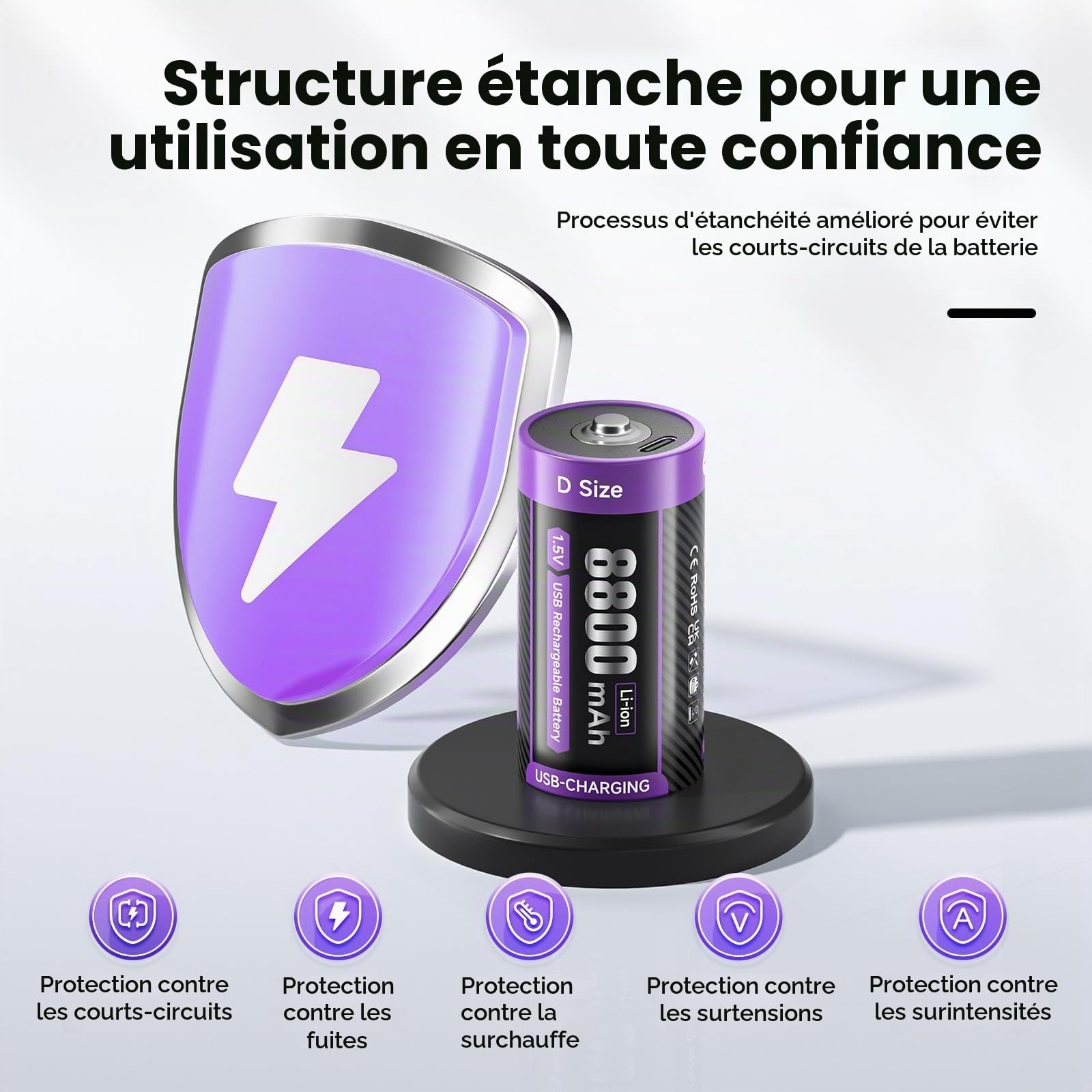 Lot de 6 piles D 1,5 V USB-C LR20 8800 mAh au lithium, batterie de type C, faible auto-décharge, avec lumière de charge, plus de 1500 cycles, lot de 6 piles D 1,5 V