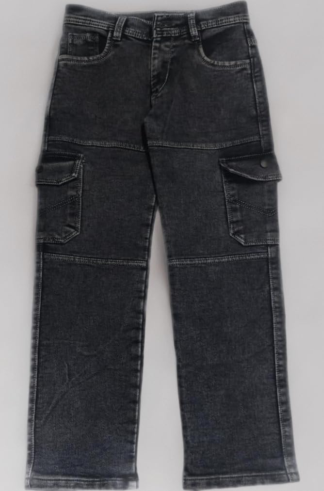 Sky Heights Boys Solid Cargo Denim Jeans