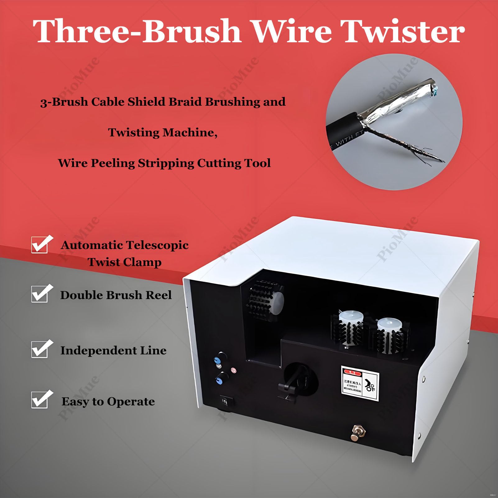 Máquina automática de torsión de alambre, separador de alambre ajustable, herramienta de cepillo de escudo de cable para torcer, pelar y pelar, diseño fiable de tres cepillos