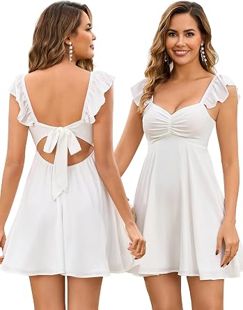 HTZMO Women Floral Short Sundress Cute Bow Tie Summer Mini Dress
