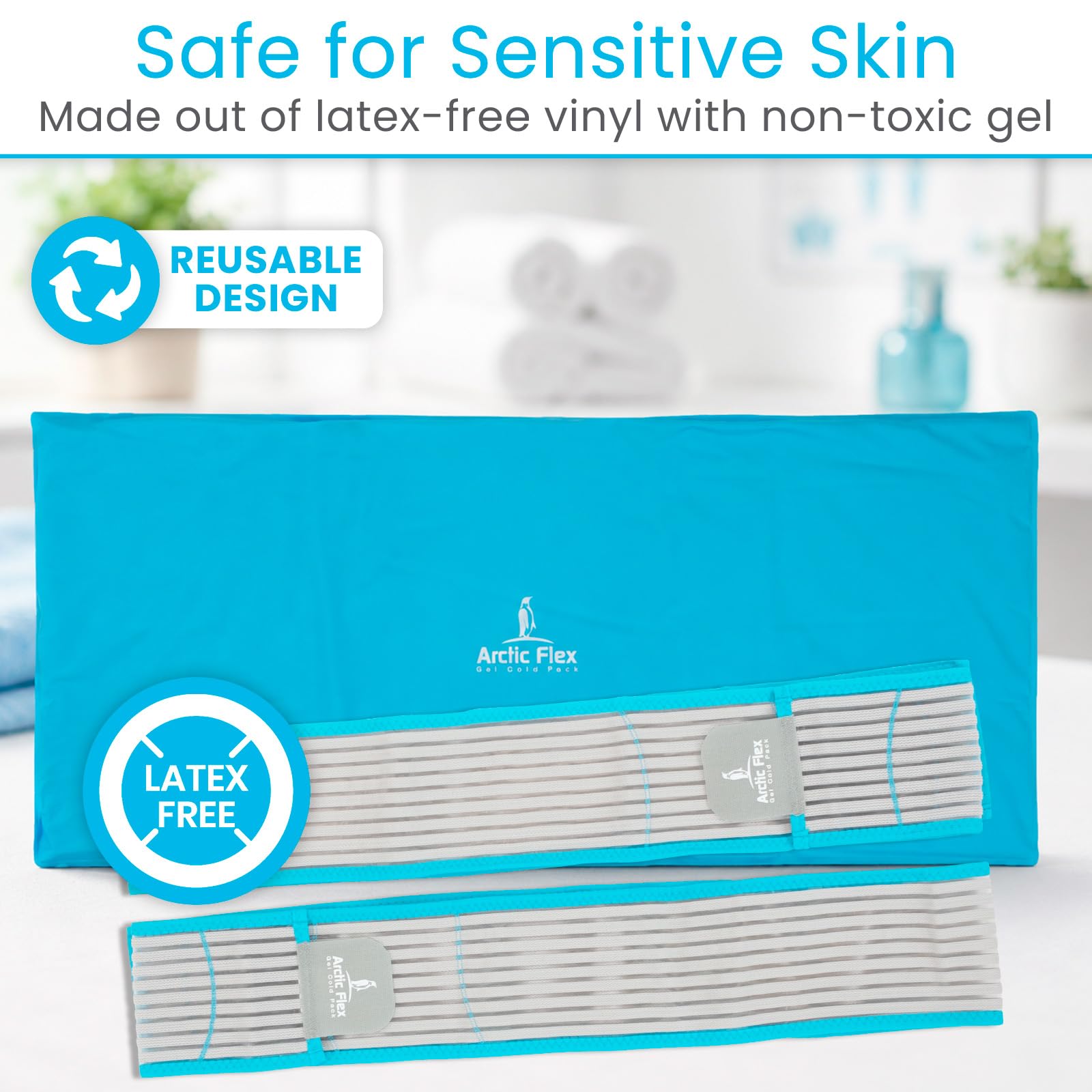 Arctic Flex Bolsas de hielo reutilizables para lesiones – Paquetes flexibles de frío caliente – Envoltura de hielo de gel de terapia con correas – Tobillo, codo, rodillas, pie, brazo de cadera,