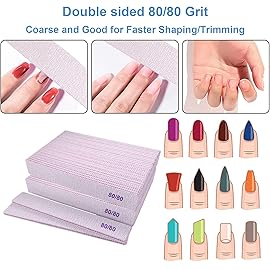 80/80 Grit Nail Files, Emery Boards Nail File for Acrylic and Gel Nails, Coarse Nail File Double Sided 80 Grits Emory Professional Filers Reusable Washable Manicure Square Gray (50 Pcs 80/80 Grit)