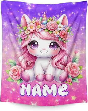 Personalized Blanket for Girls Unicorn Blanket Gift for Daughter, 4 Sizes Pink Cozy Soft Flannel for Home Room Decor Travel Sofa