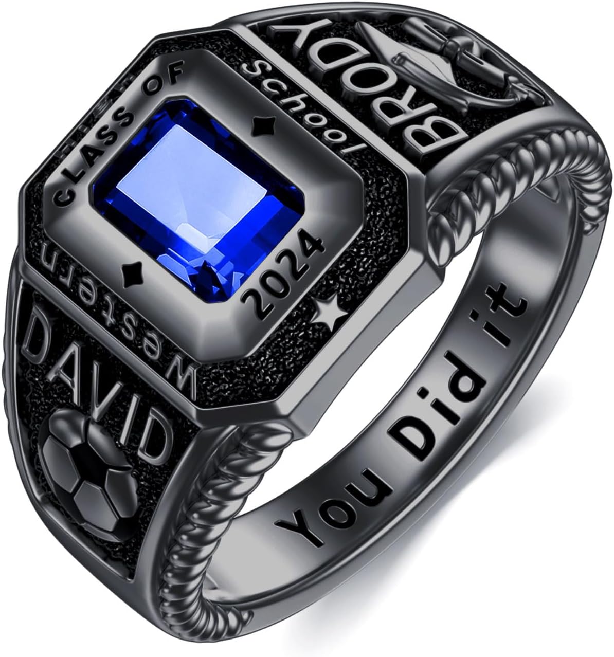 Personalied Mens Class Rings 10k/14k/18k/Sterling Silver High School College Class Ring Customized Birthstone Class Of 2025 2026 Ring Graduation Gift for Men(With Gift Box)