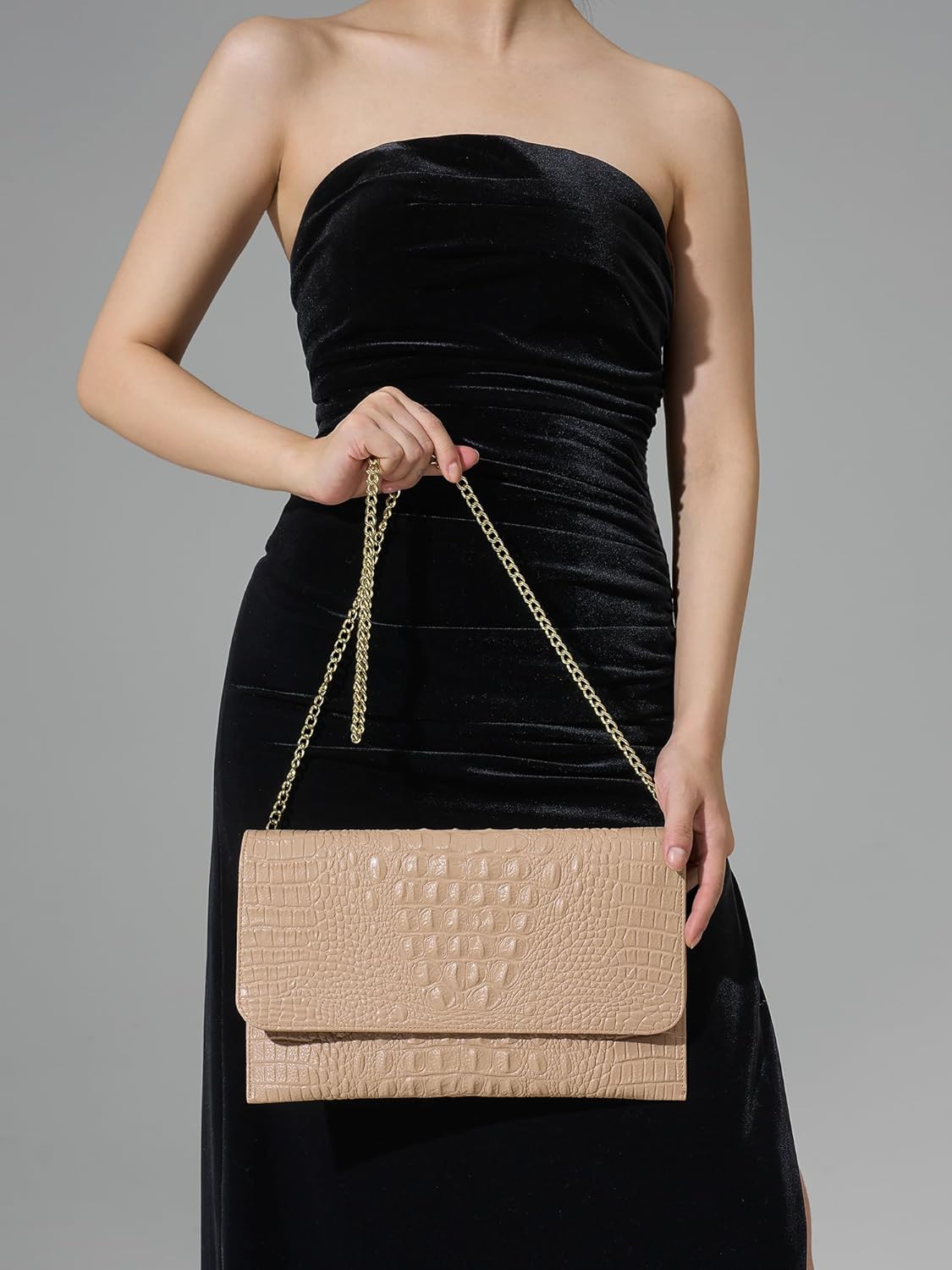 SWEETV CHUNLI Evening Clutch Purses for Women Elegant Wristlet Wallets Crocodile Pattern PU Leather Purse Formal/Wedding - Image 6