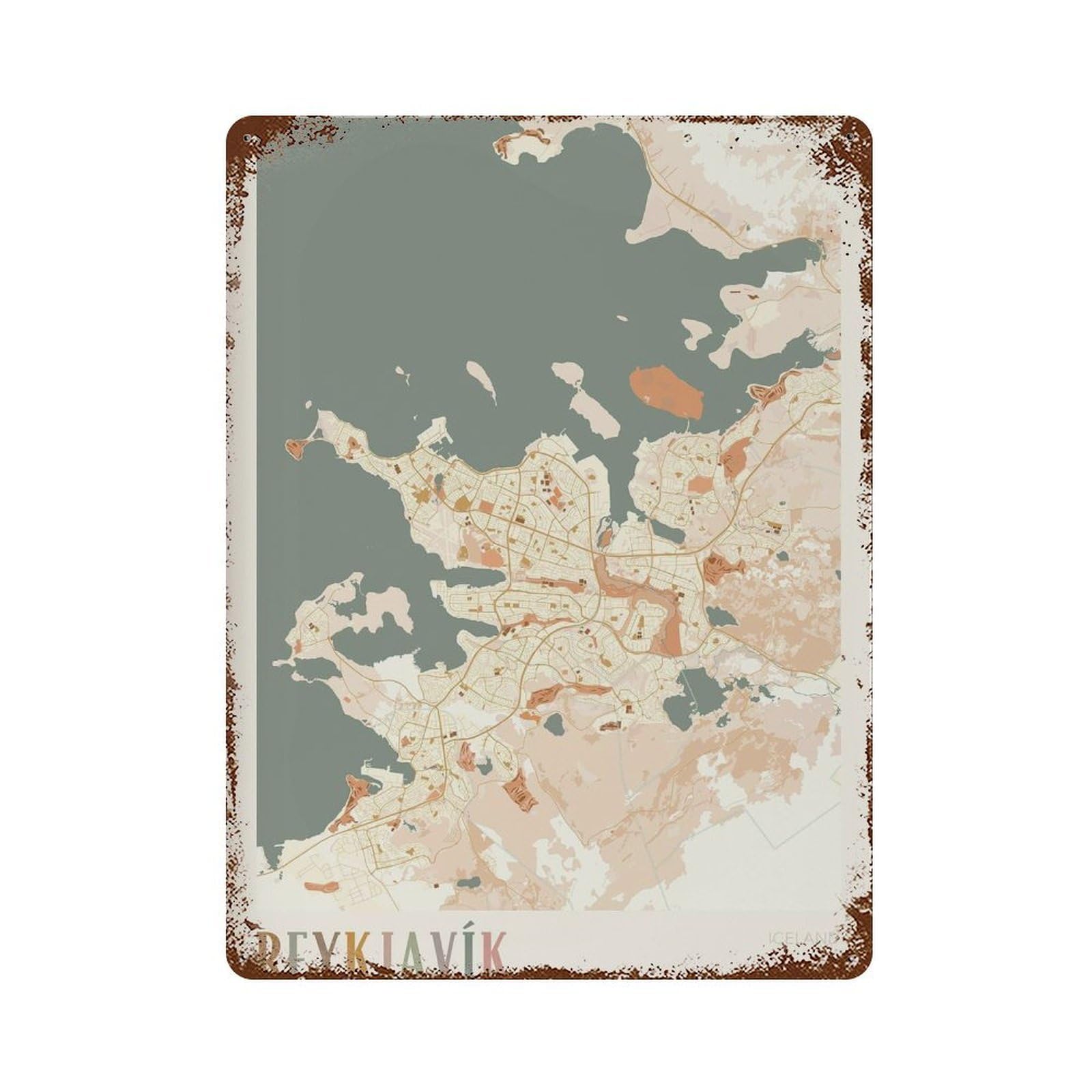 xiaoxiaoshen Reykjavik Map Iceland Travel Gift Boho Wall Decor Art Metal Tin Poster Modern Home Decor Art Home Bar Shop Decorations Vintage Sign 40x30cm