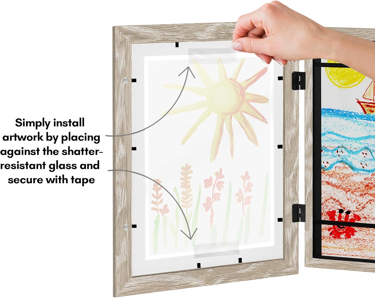 Americanflat - 2 Pack - Kids Artwork Frame Changeable (Driftwood) - Magnetic Door Holds 100 Art Pieces - 8.5x11 Letter Size Display with Mat or 10x12.5 Without Mat - My Mini Masterpiece