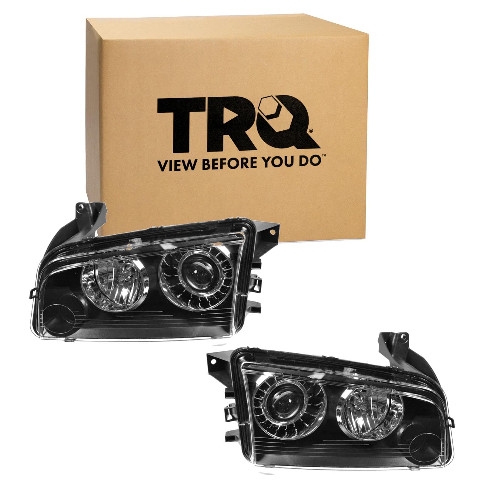 TRQ 2 Piece Headlight Assembly Set HID Driver &amp; Passenger Side Compatible with Dodge Charger 2008-2010 With High-Intensity Discharge lights CH2502216 CH2503216 4806442AA 4806442AB 4806443AA 4806443AB