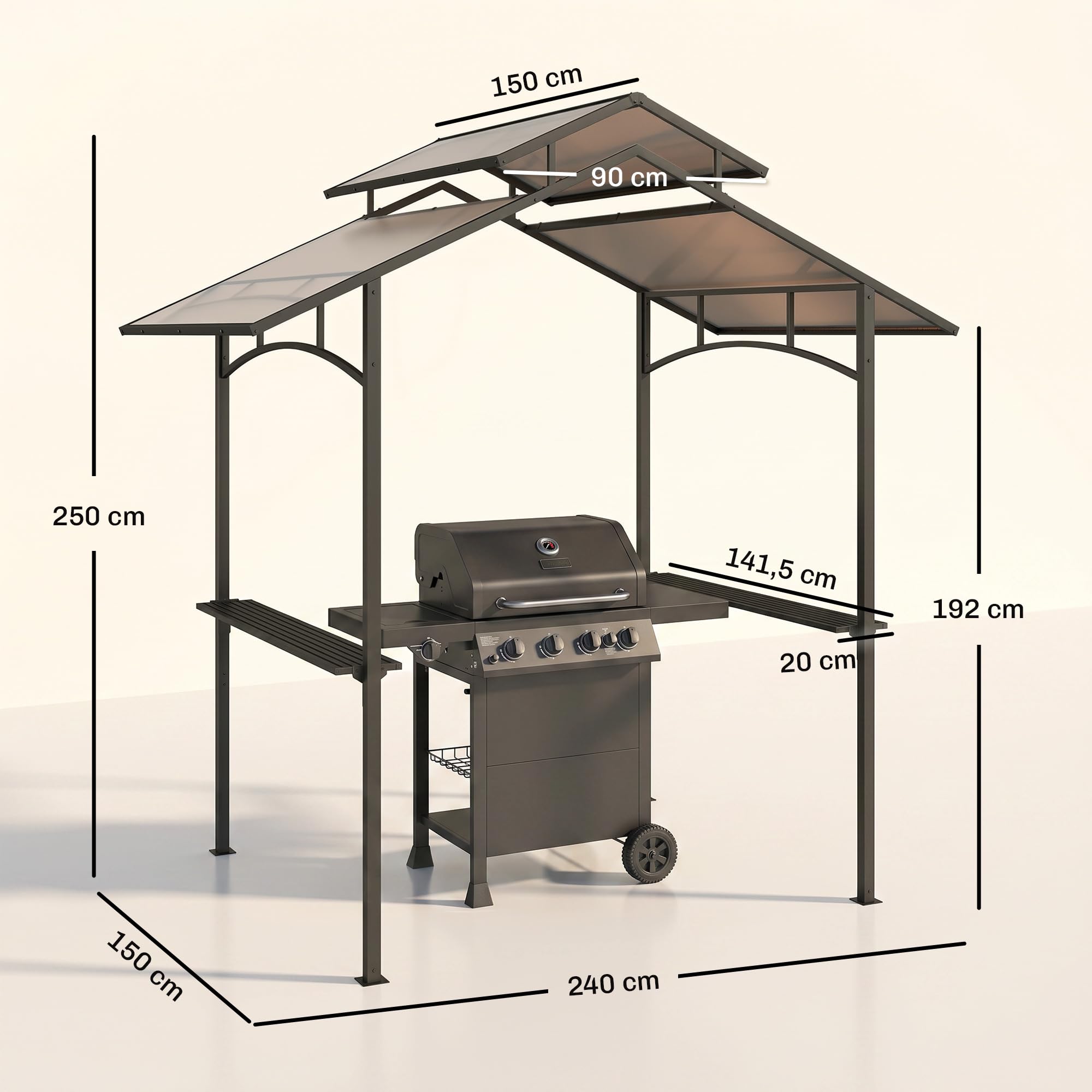 Outsunny Pawilon grill z dachem ognioodpornym 2,5x1,5m Stal Czarny+Brąz