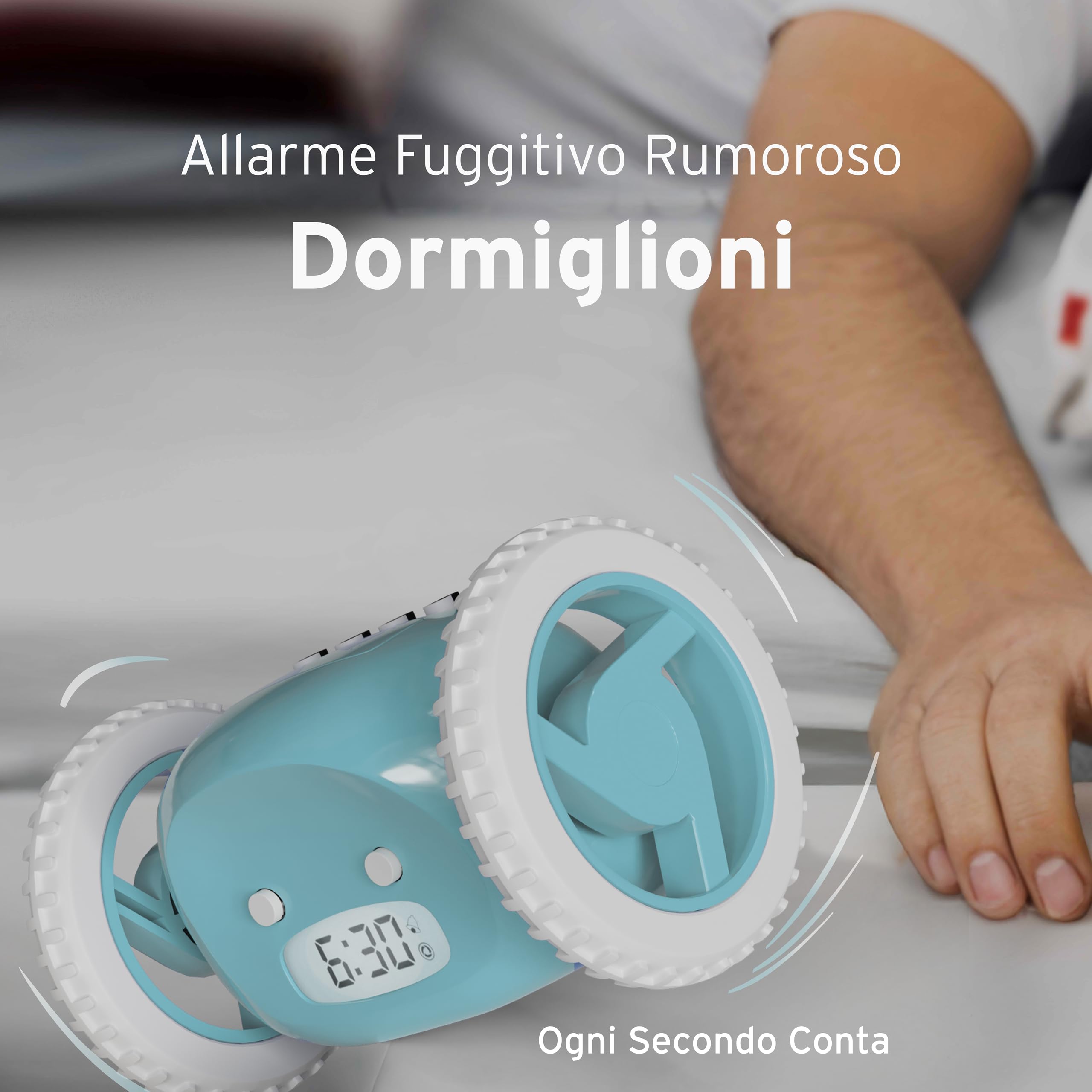 CLOCKY Sveglia Rumorosa per chi ha il Sonno Pesante Dormiglioni Pesante Sordi Ruote Sveglia Digitale da Comodino per Dormienti Rumorissima Adulti Bambini che Scappa Cammina Regali Divertenti (Blu)