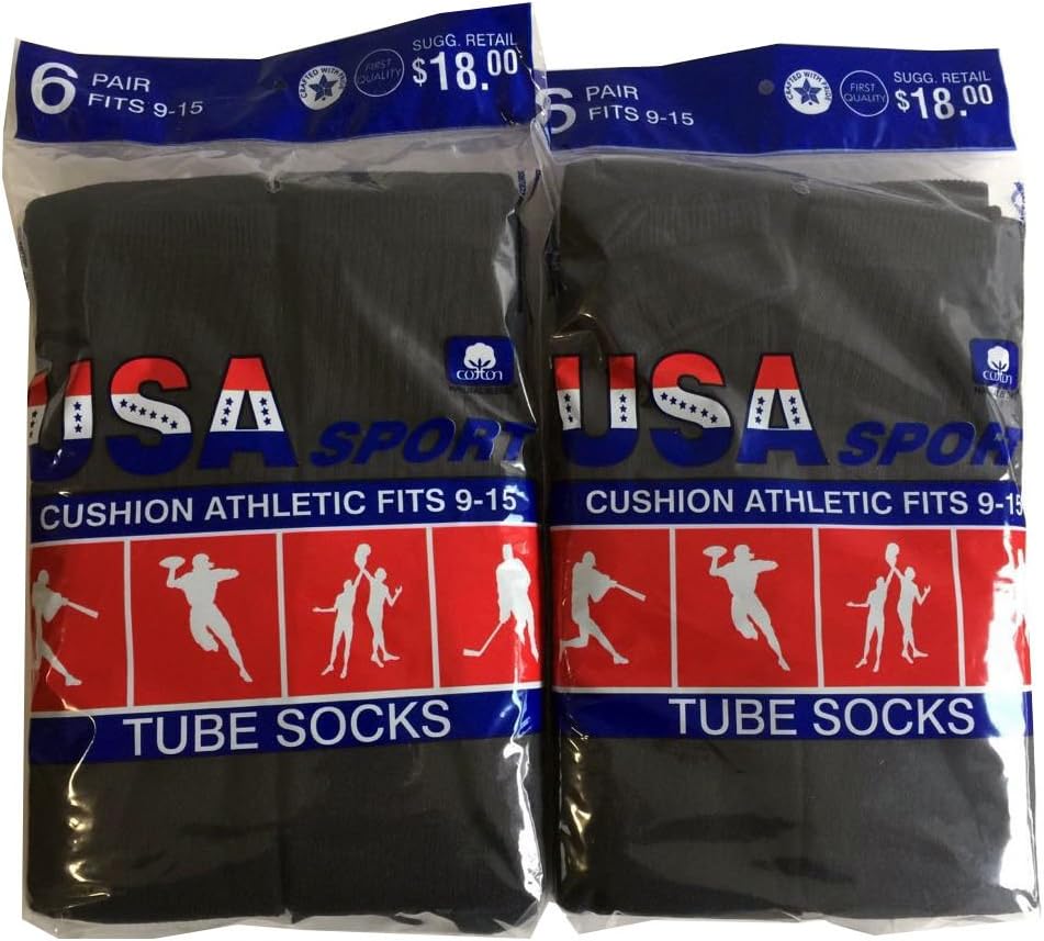 USA SportMen's Cotton Athletic Tube Socks Size 9-15 Made in USA