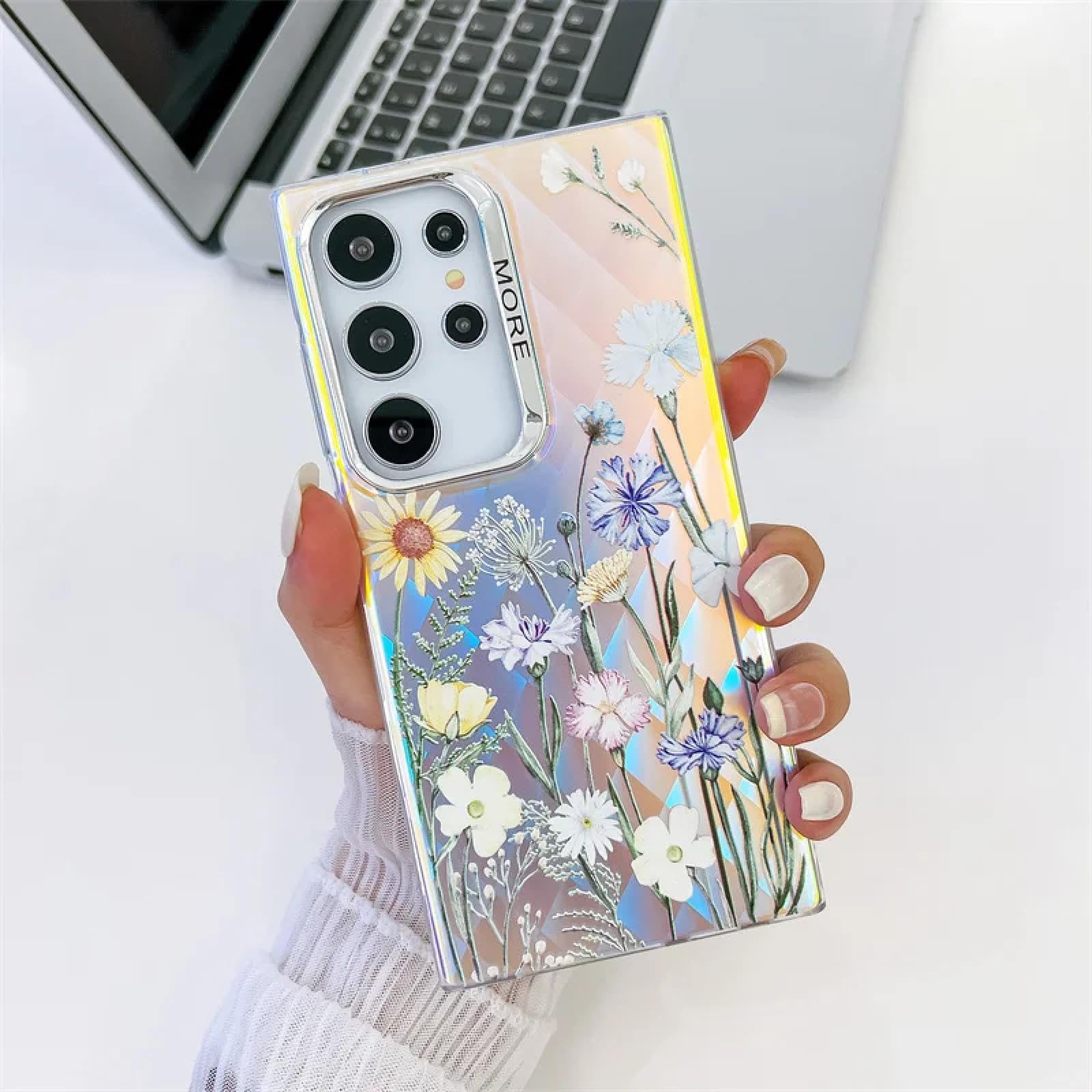 Coque Samsung S24 Plus rigide mate en PC à motif floral laser durable - 7