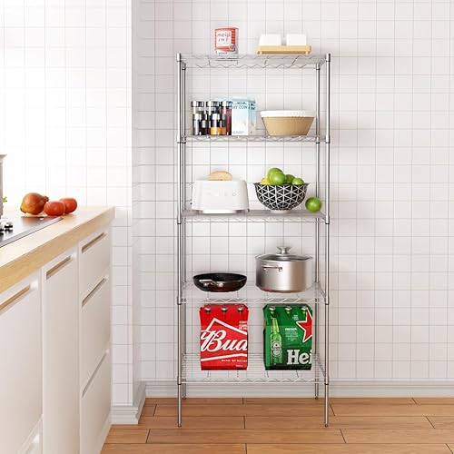 Miniatura 5 de Estante de metal de 5 niveles, estantes de almacenamiento comerciales para almacenamiento, estantes de almacenamiento de metal resistentes, solución