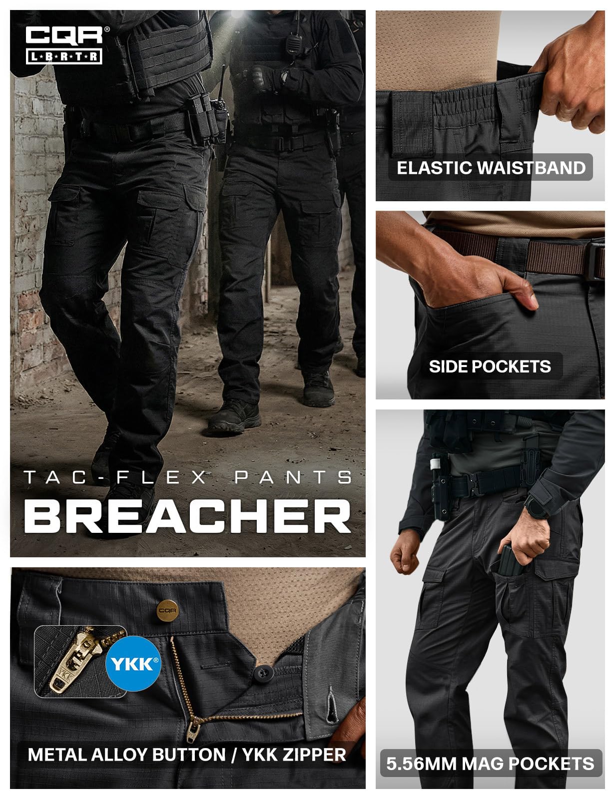 CQR Men's Flex Ripstop Tactical Pants, Water Resistant Stretch Cargo Pants, Lightweight EDC Hiking Work Pants — view 7