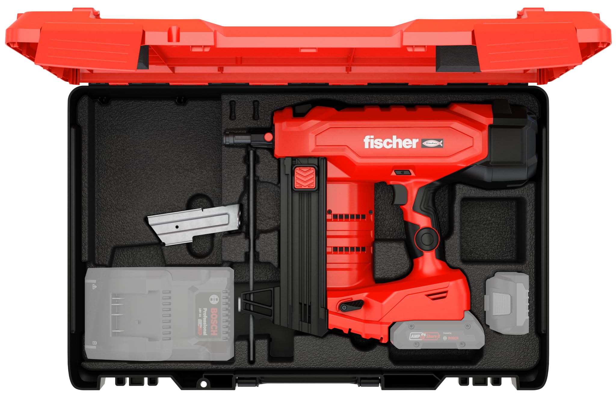 fischer Set di chiodi per calcestruzzo a batteria FXC 85, senza gas, AMPShare Alliance, con regolazione della profondità, per 500 chiodi per carica, senza batteria Bosch ProCore 18 V, incl. XL-Boxx