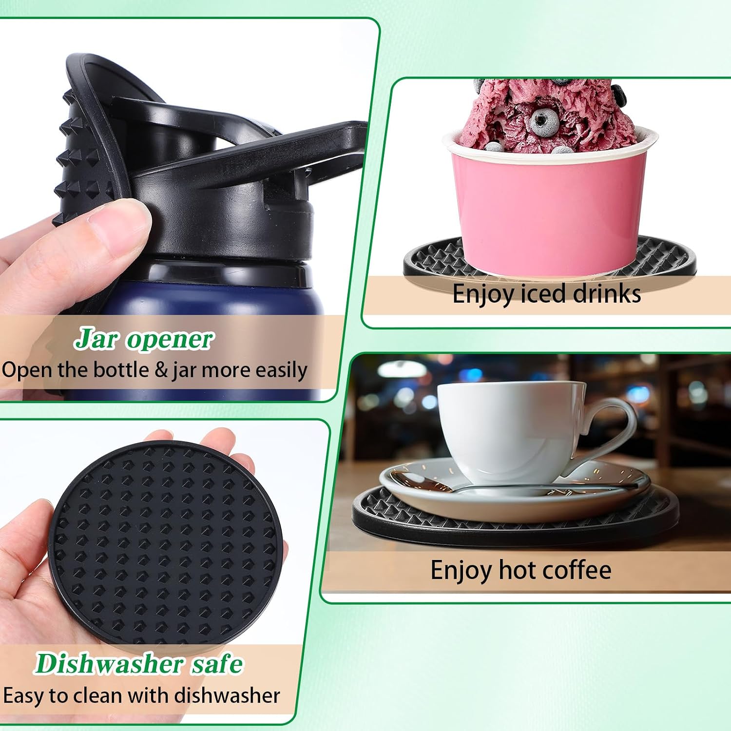 36 Pack Silicone Coasters for Drinks Nonslip Silicone Drink Coasters Cold Hot Heat Resistant for Table Tabletop Coffee Bar (Black)