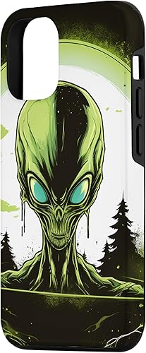 Vista 5 de iPhone 15 Pro Max Cute Green Alien Head UFO Space Face Alien Case