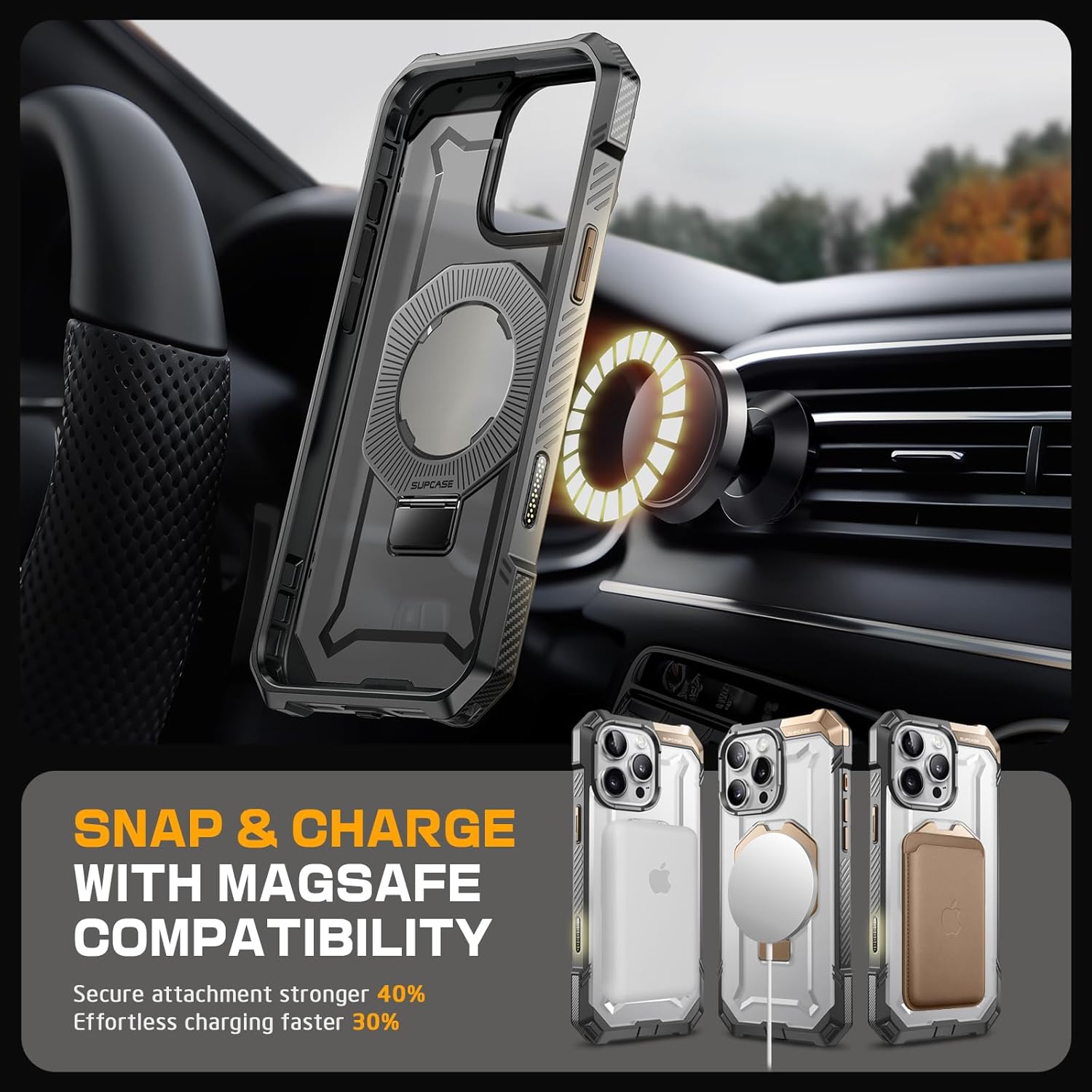 SUPCASE for iPhone 16 Pro Max Case with Camera Control Capture Button (Unicorn Beetle Grip), [Built-in Stand] [Compatible with MagSafe] Heavy Duty Magnetic Phone Case for iPhone 16 Pro Max, DesertGold