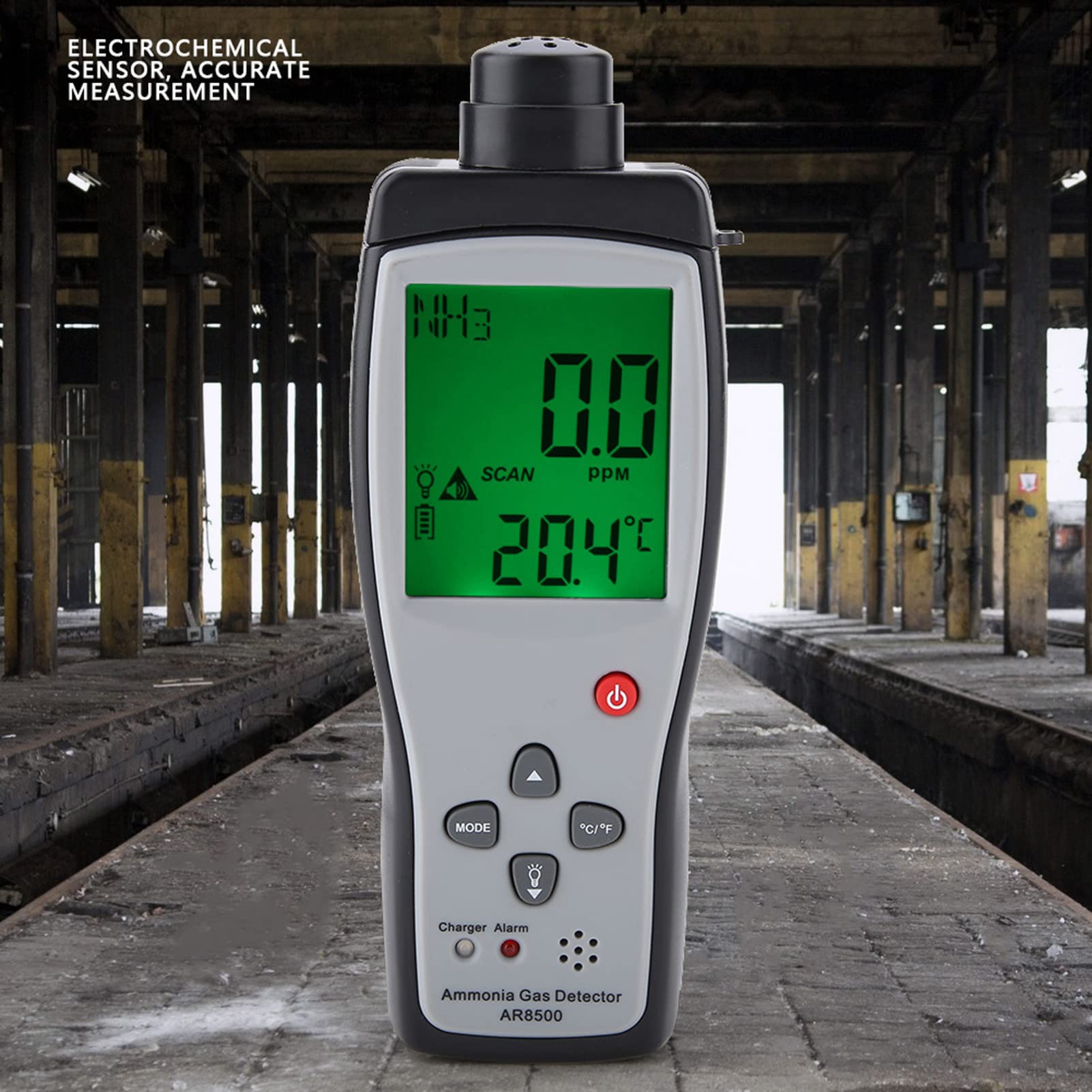 Hyuduo Detector de Gas Detector de Amoníaco con Sensor Electroquímico 0 a 100 PPM LCD Alarma Dual 14 a 122 Fahrenheit Monitor NH3 Recargable para Granjas Talleres Laboratorios