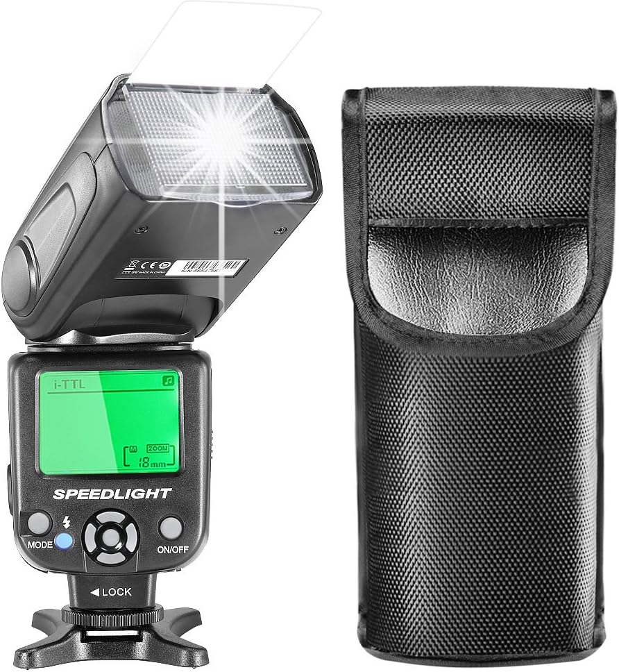 Neewer i-TTL Speedlite Flash with LCD Display, Hard Diffuser and Protecting Bag for Nikon DSLR Cameras, Such as Nikon D7200 D7100 D7000 D5500 D5300 D5200 D5100 D3300 D3200 D3100 D500 D60 D50(NW-562)