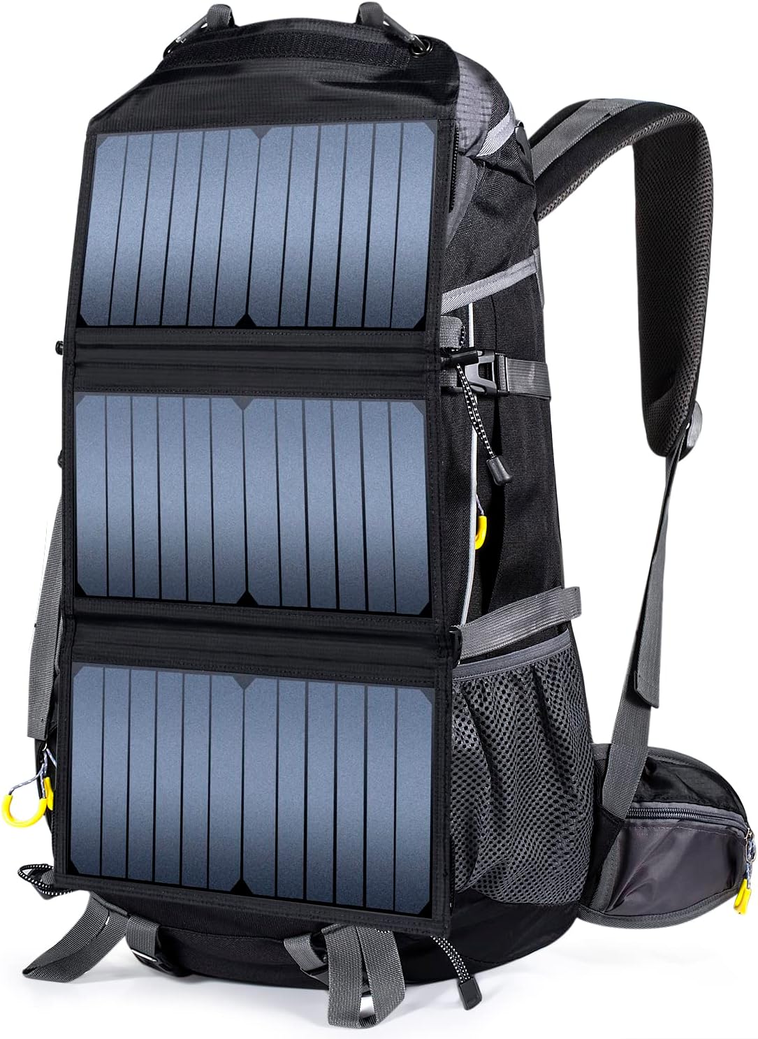 Solar Powered Backpack for Backpacking Camping Hiking Touring Mountaineering Trekking Travel Outdoor Large Waterproof Lightweight 78L Rucksack with 20 Watts Solar Charger