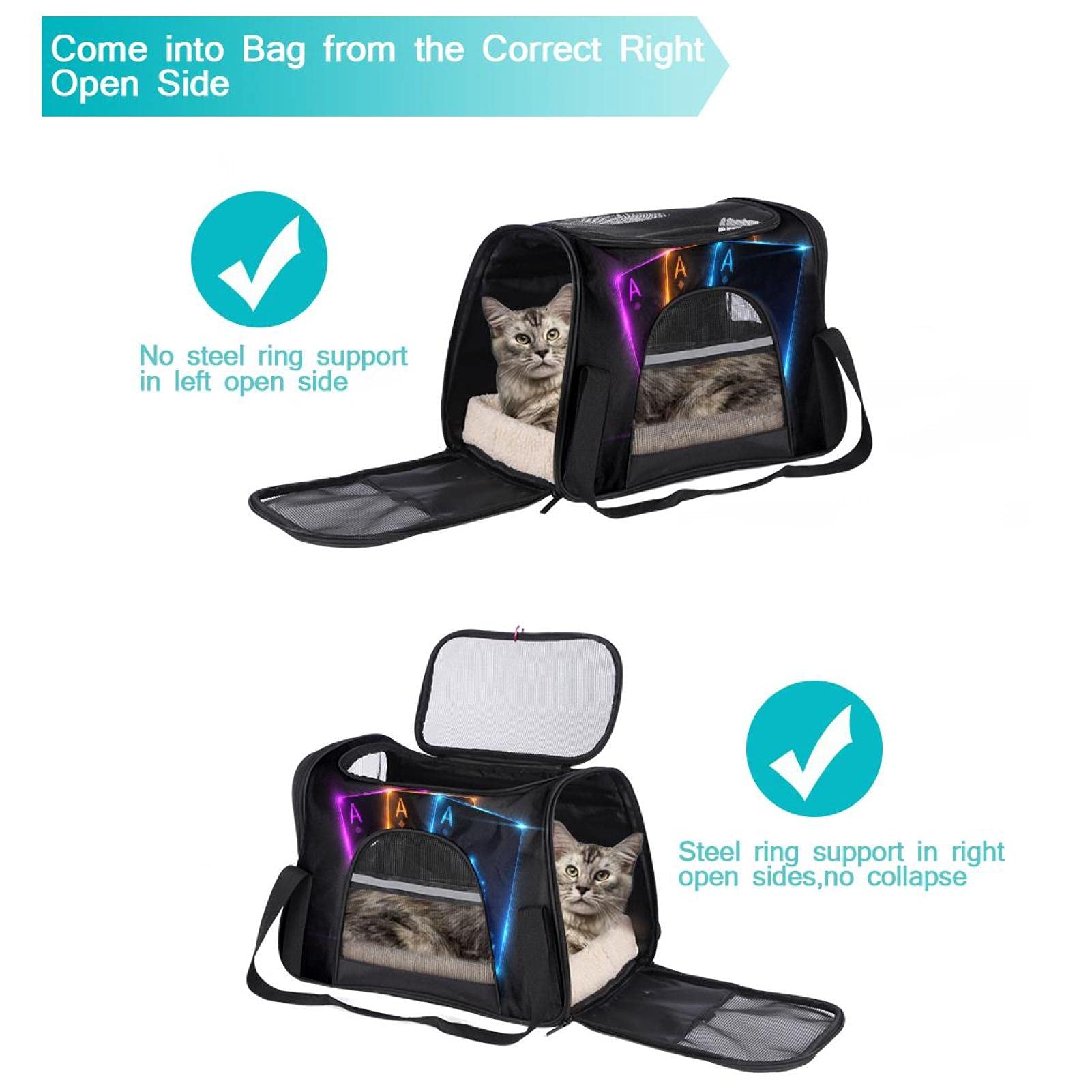 Sac de transport pour animal domestique Ace Poker Card souple pour chats, chiens, chiots - Confortable, portable et pliable - Approuvé par les compagnies aériennes