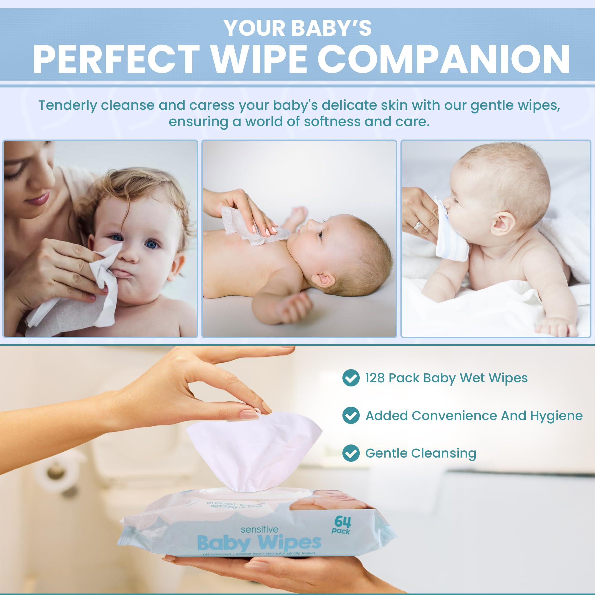 Ultra Sensitive Baby 𝐖𝐢𝐩𝐞𝐬, Alcohol-Free & Dermatologically Tested Soft & Thick Wet Wipes Baby for Delicate Skin - Image 2