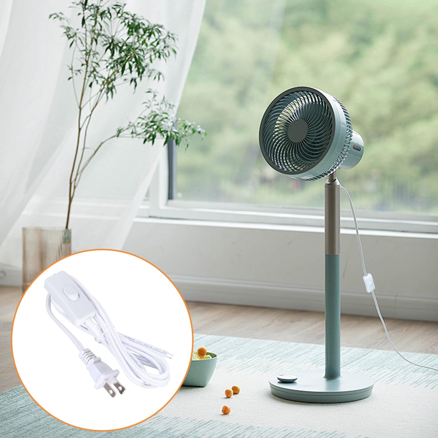 8FT Lamp Cord with Switch Replacement Lamp Cord Switch Set with Plug White 18AWG SPT-2 Wire ON Off Button Switches 2 Polarized Plug 8 Feet DIY Rewiring Repairing Wiring Electrical Light Cords