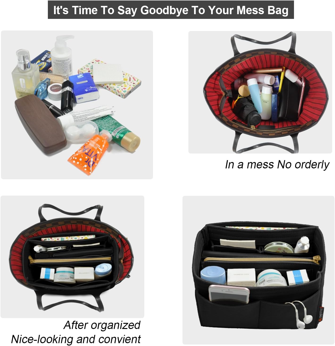 OMYSTYLE Purse Organizer Insert, Felt Tote Bag Organizer Insert with 5 Sizes, Handbag Dividers for Inside Purse, Compatible with Longchamp, Neverful, Speedy and More - Image 4