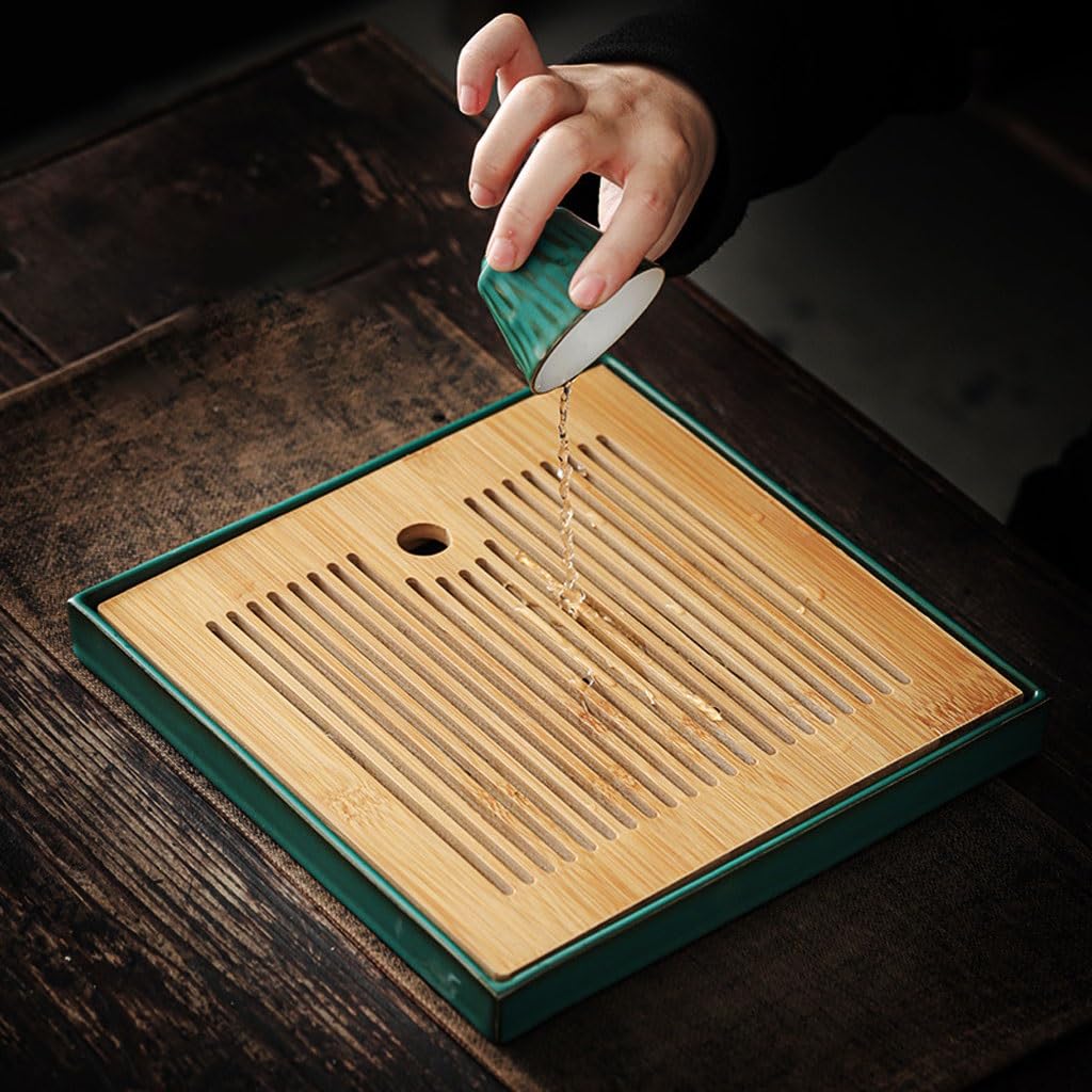 Bandeja para Servir té Bandeja Cuadrada de té seco de 25x25x3cm, diseño de Almacenamiento de Agua, decoración de Mesa de té for el hogar Bandeja de Mesa de Centro