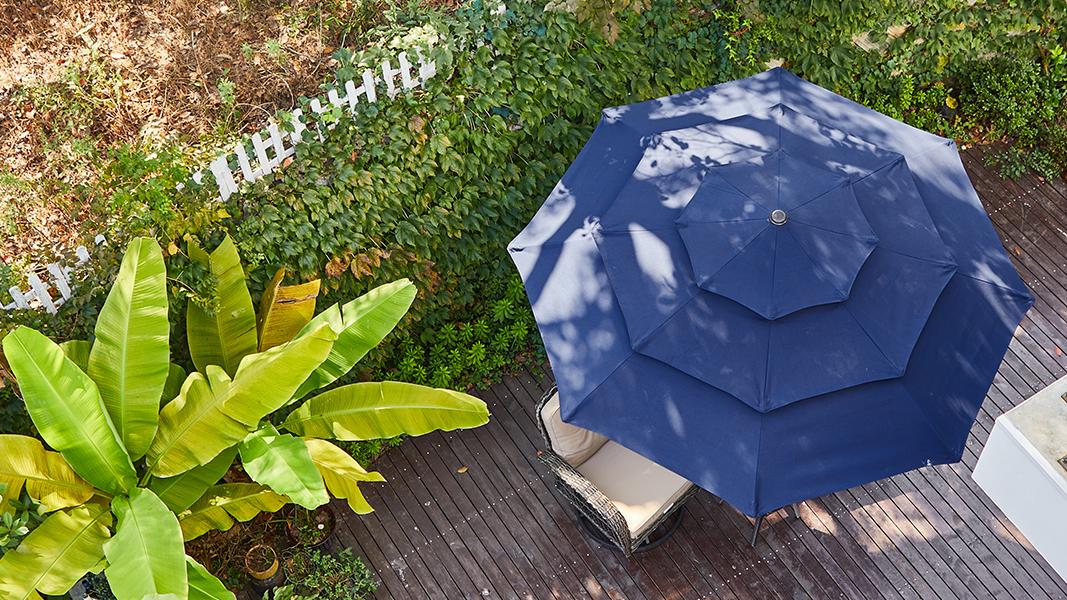 jearey patio umbrella 3 Tier 9 ft Outdoor with Tilt and Crank, Dark Green BIGSUN Rechargeable Spotlight, High baker mayfield autographed photo UV 250GSM solution Fabric:Bamcrylic Ice White