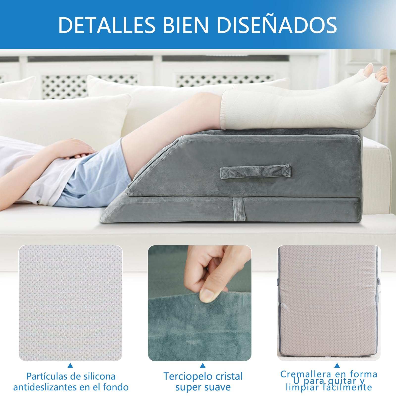 Cojín venoso ajustable en altura para elevar las piernas, cojín ergonómico para elevar las piernas, cojín para rodillas, para drenaje linfático, para descansar, piernas en caso de varices